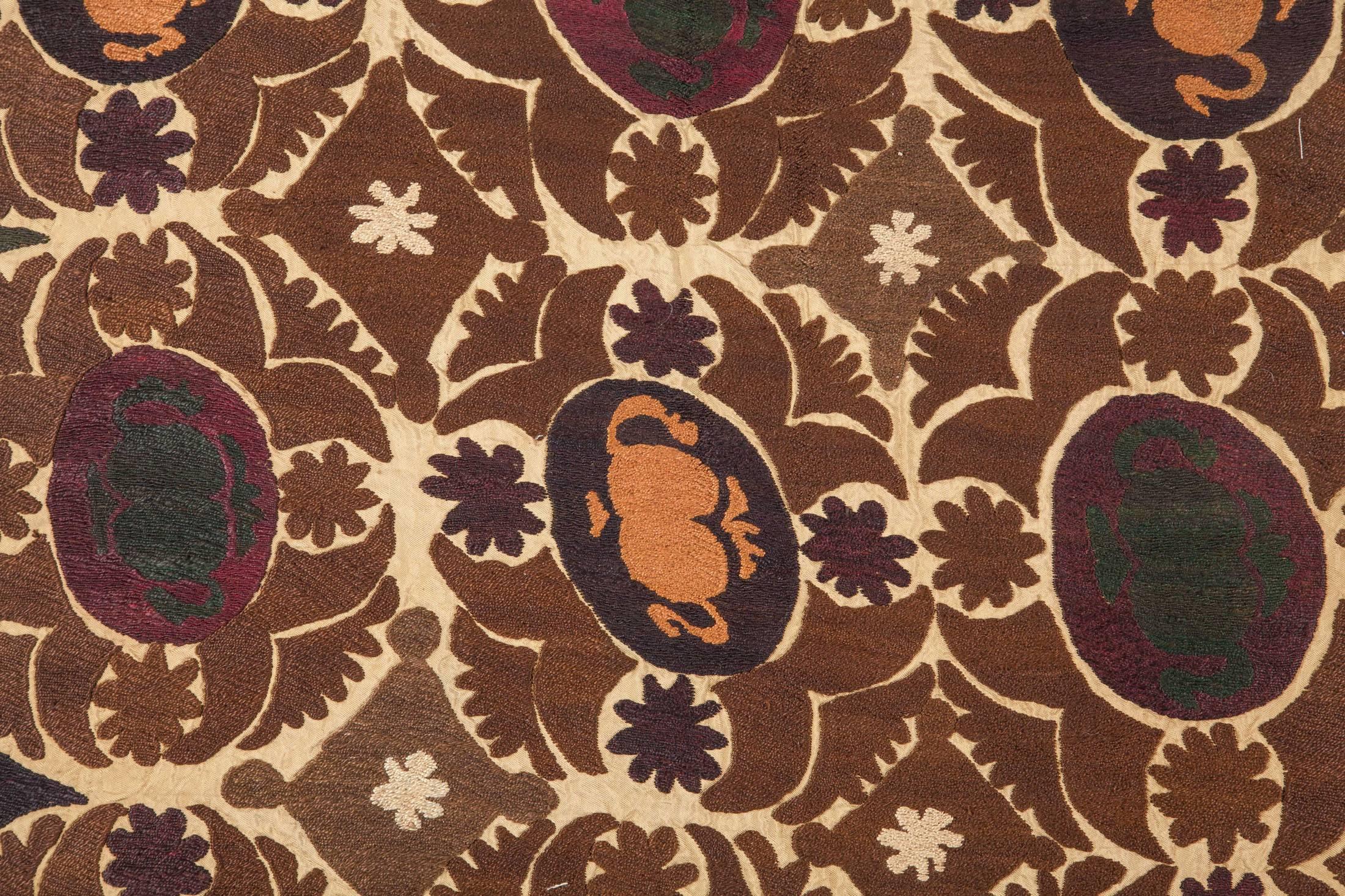 Cotton Vintage Uzbek Embroidered Pillow, Central Asia, 1960-1970 For Sale