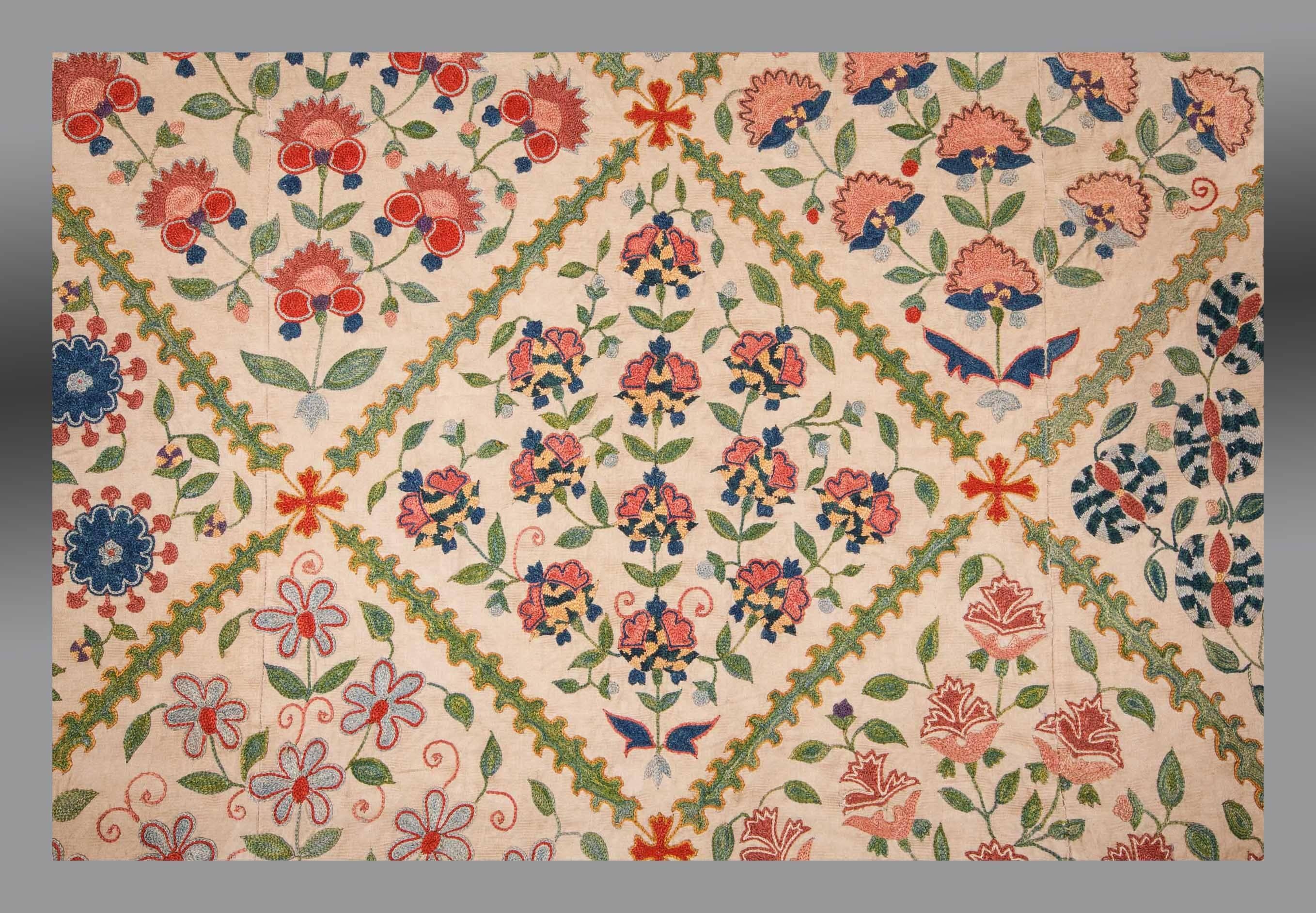 Cotton Contemporary Uzbek Silk Embroidery, Central Asia For Sale