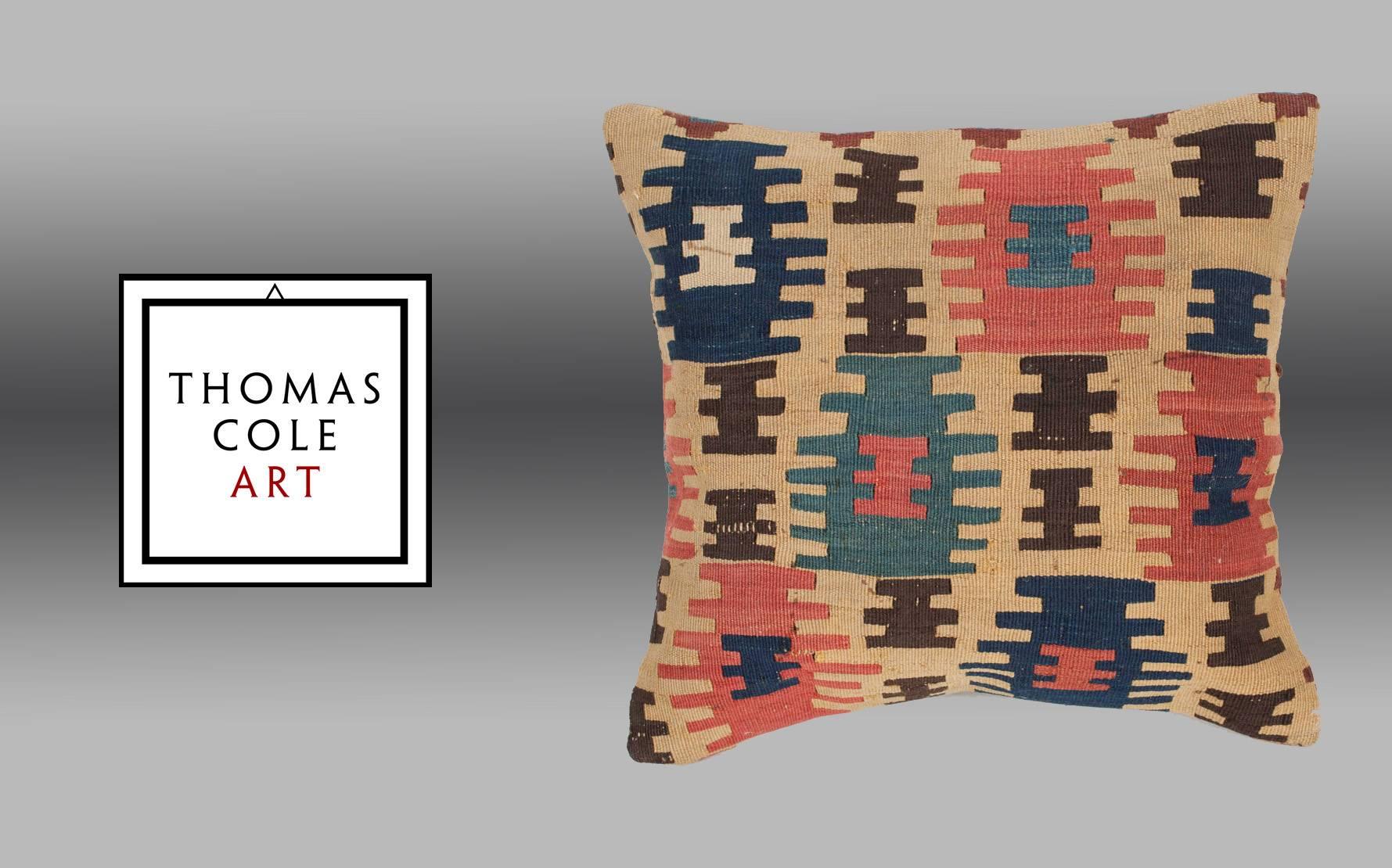 A pillow fashioned form an antique Caucasian kilim from the Shirvan area of the great Caucasus region.   The condition is good, with no holes, repair or stains.

It comes with an insert to accomodate filling.
FILLING NOT PROVIDED

p9