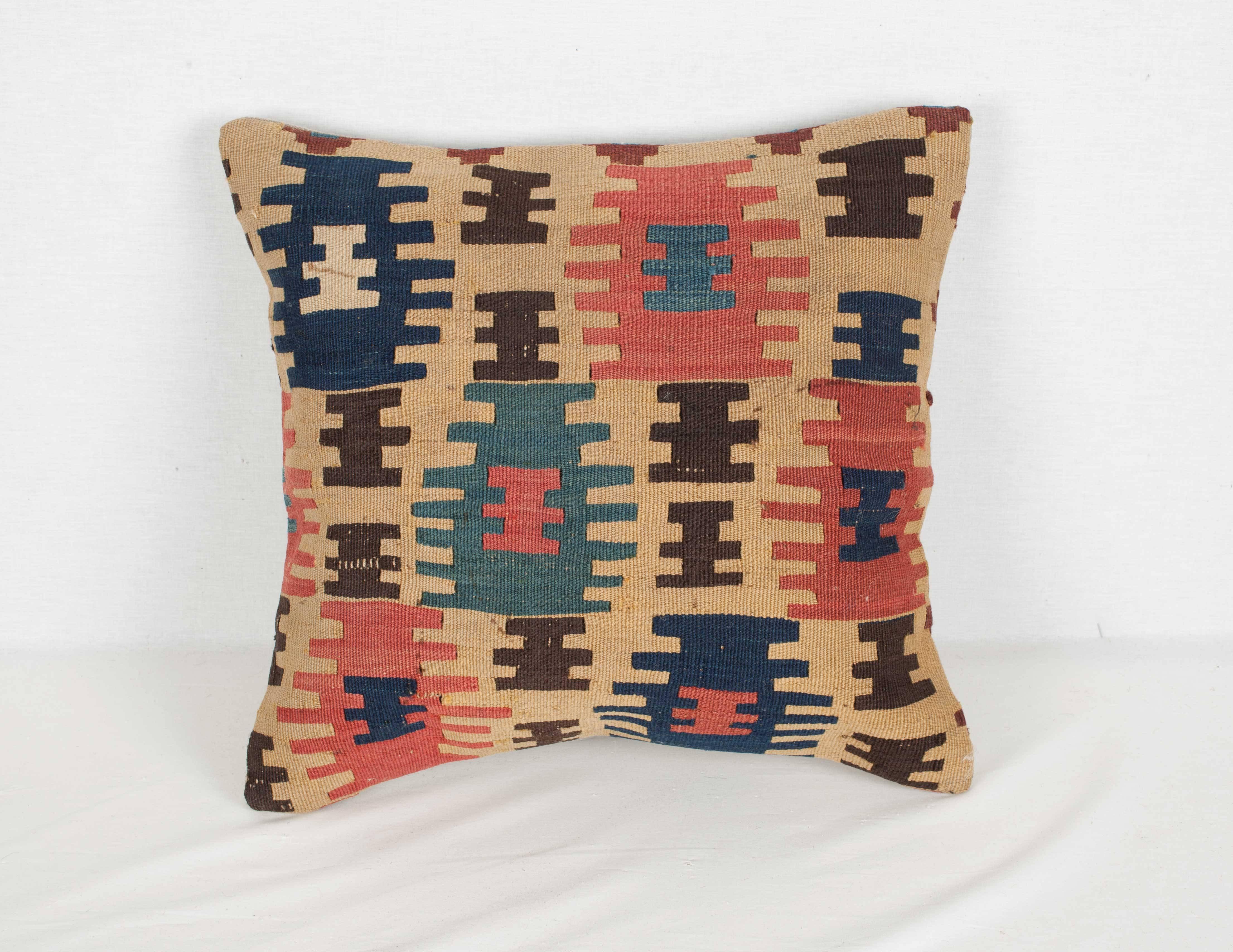 Early 20th Century Antique Caucasian Kilim Flat Woven Pillow For Sale
