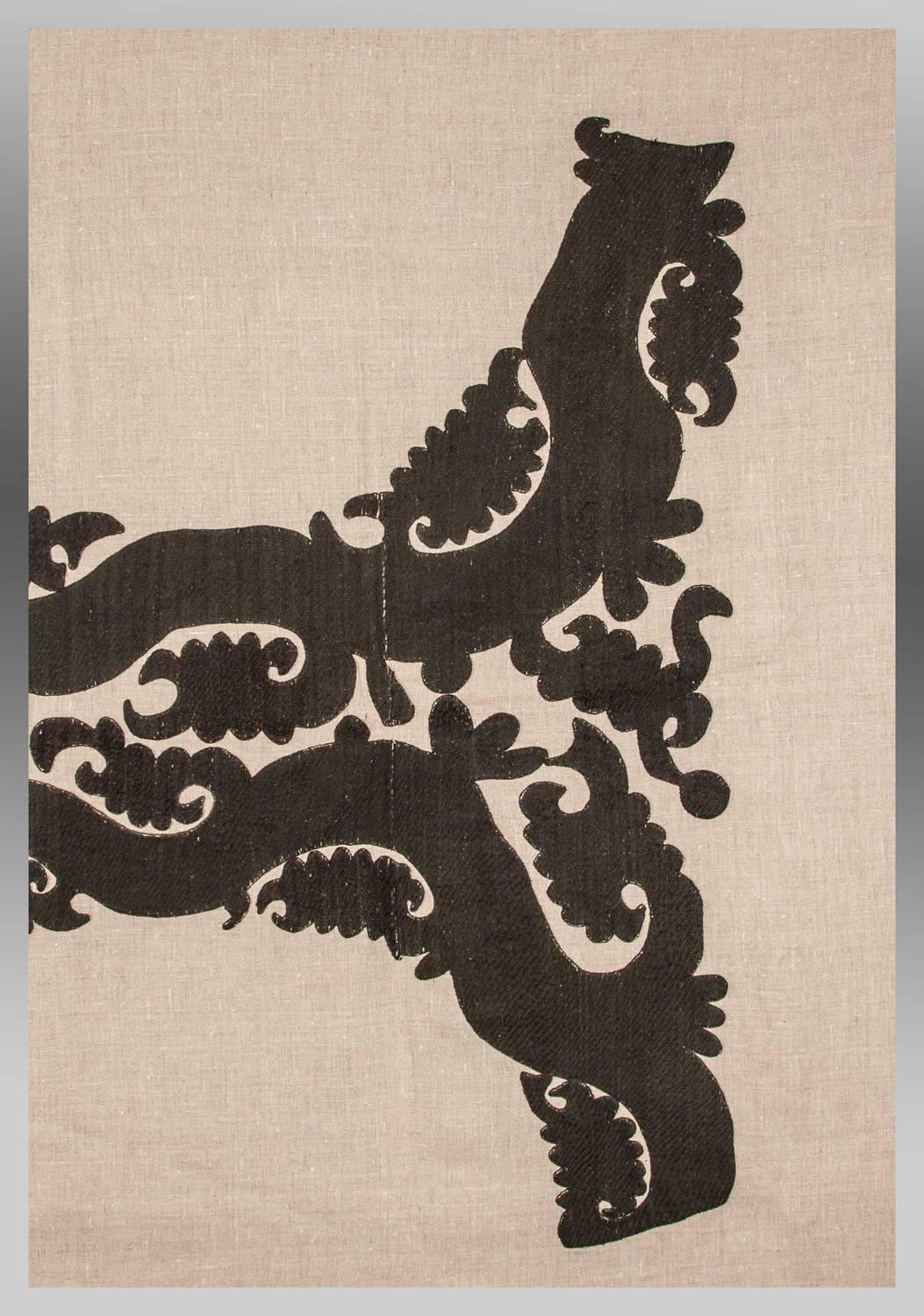 Appliqué Vintage Uzbek Suzani, Embroidery, Cut Out & Appliqued, Bedspread or Wall Hanging For Sale