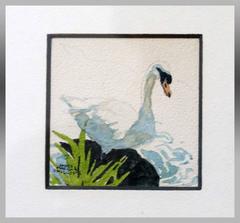 Vintage Painting, Swan, James March Phillips, Watercolor on Paper