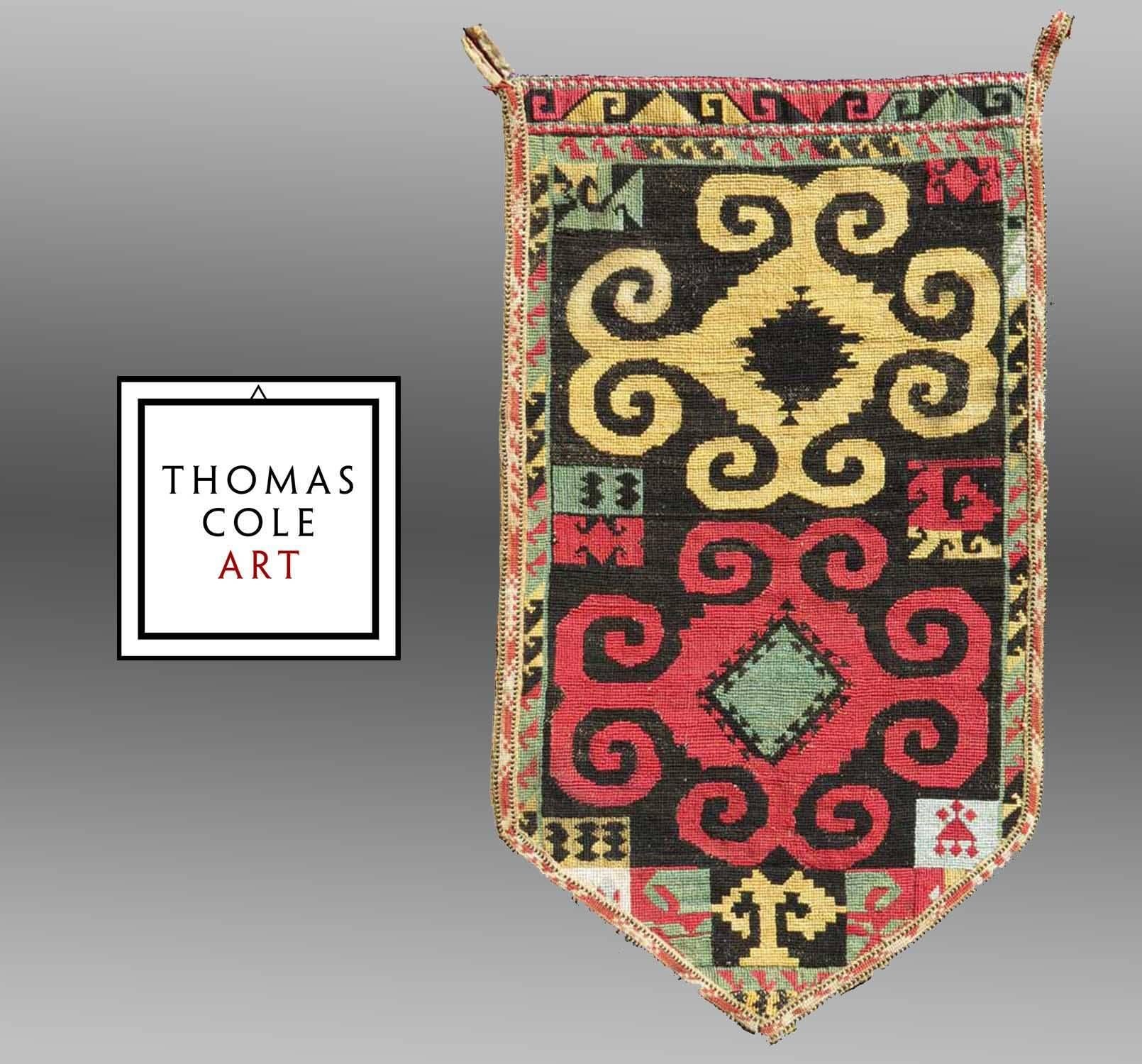 These five-sided embroideries are though to have served a decorative and talismanic purpose in the tents of the people who made them, often depicting fertility themes. Possibly made as dowry pieces, it is no wonder fertility imagery is often