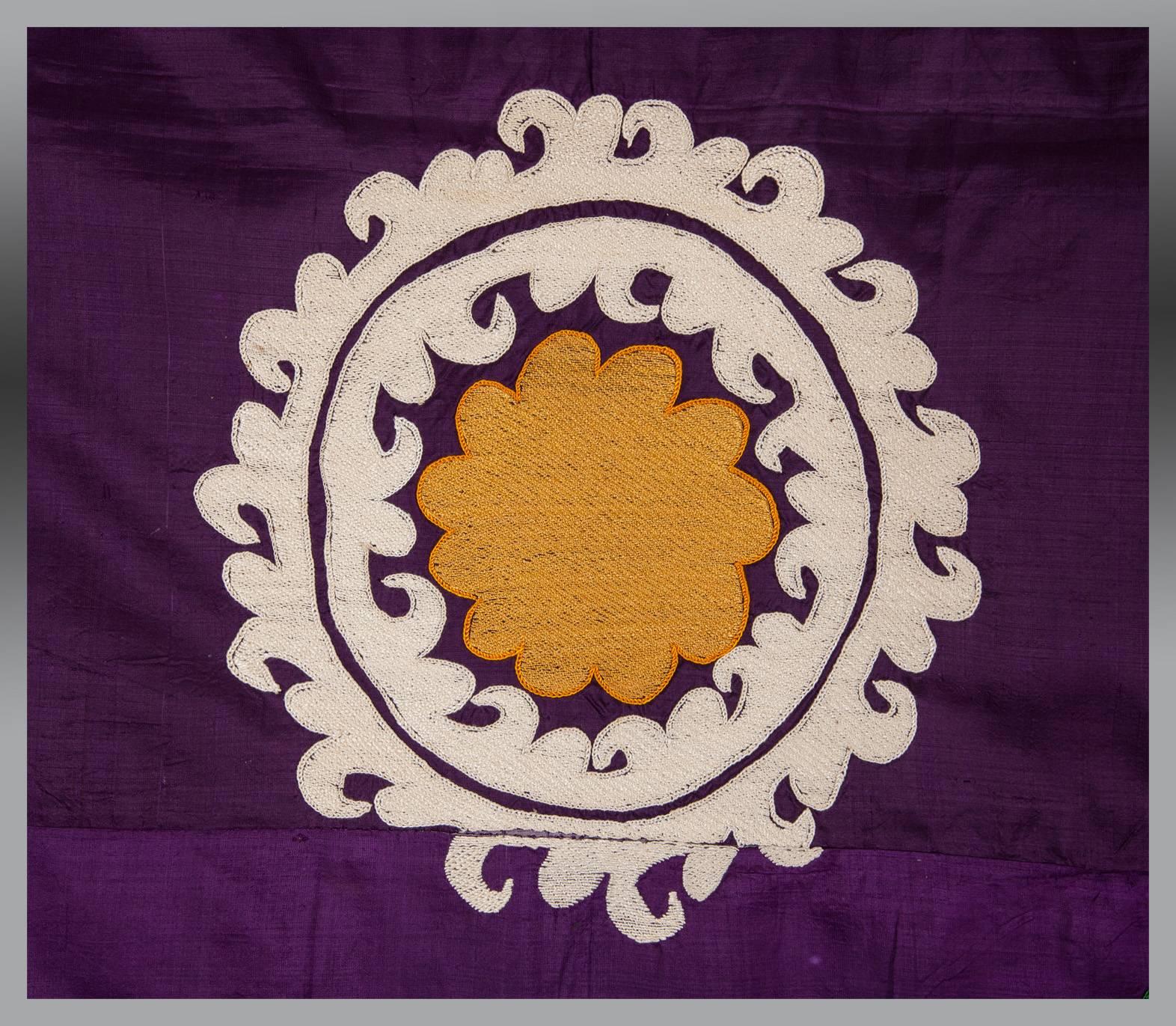 Silk Vintage Uzbek Embroidery or Suzani, Central Asia, circa 1930s For Sale