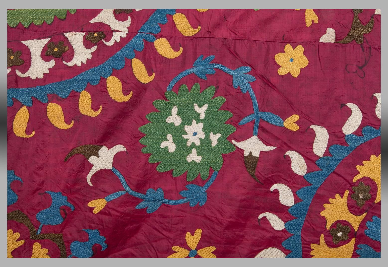Embroidered Vintage Uzbek Embroidery or Suzani, Central Asia, circa 1920s For Sale
