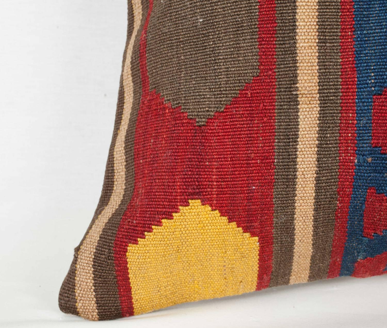 Tribal Antique Shahsevan Kilim Flat-Woven Pillow, Azerbaijan, 19th Century For Sale
