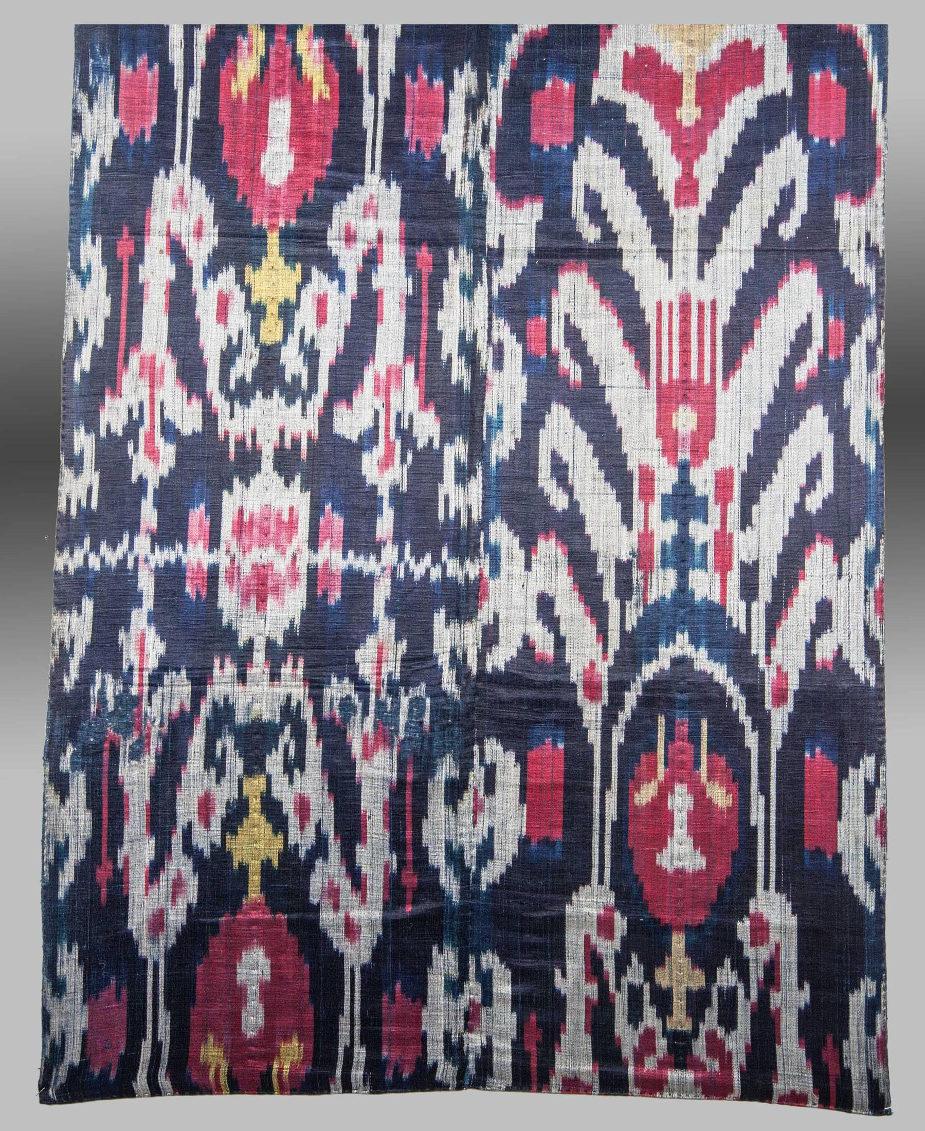 Tribal Antique Central Asian, Tadjik, Blue Wefted Ikat Panel, Late 19th Century For Sale