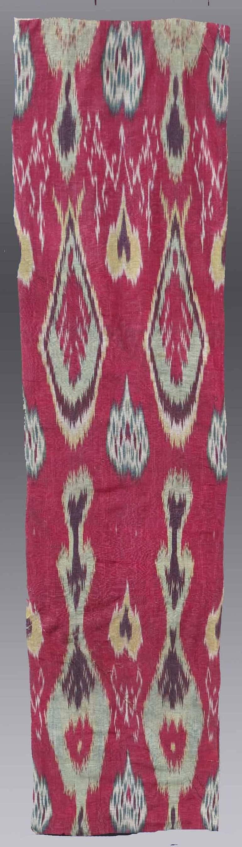 The process of Ikat weaving is fascinating as each individual silk thread is dyed before the weaving process. The strands of silk are tied off and dip dyed in different dye baths, yielding multiple colors on a single strand of silk. Upon weaving,