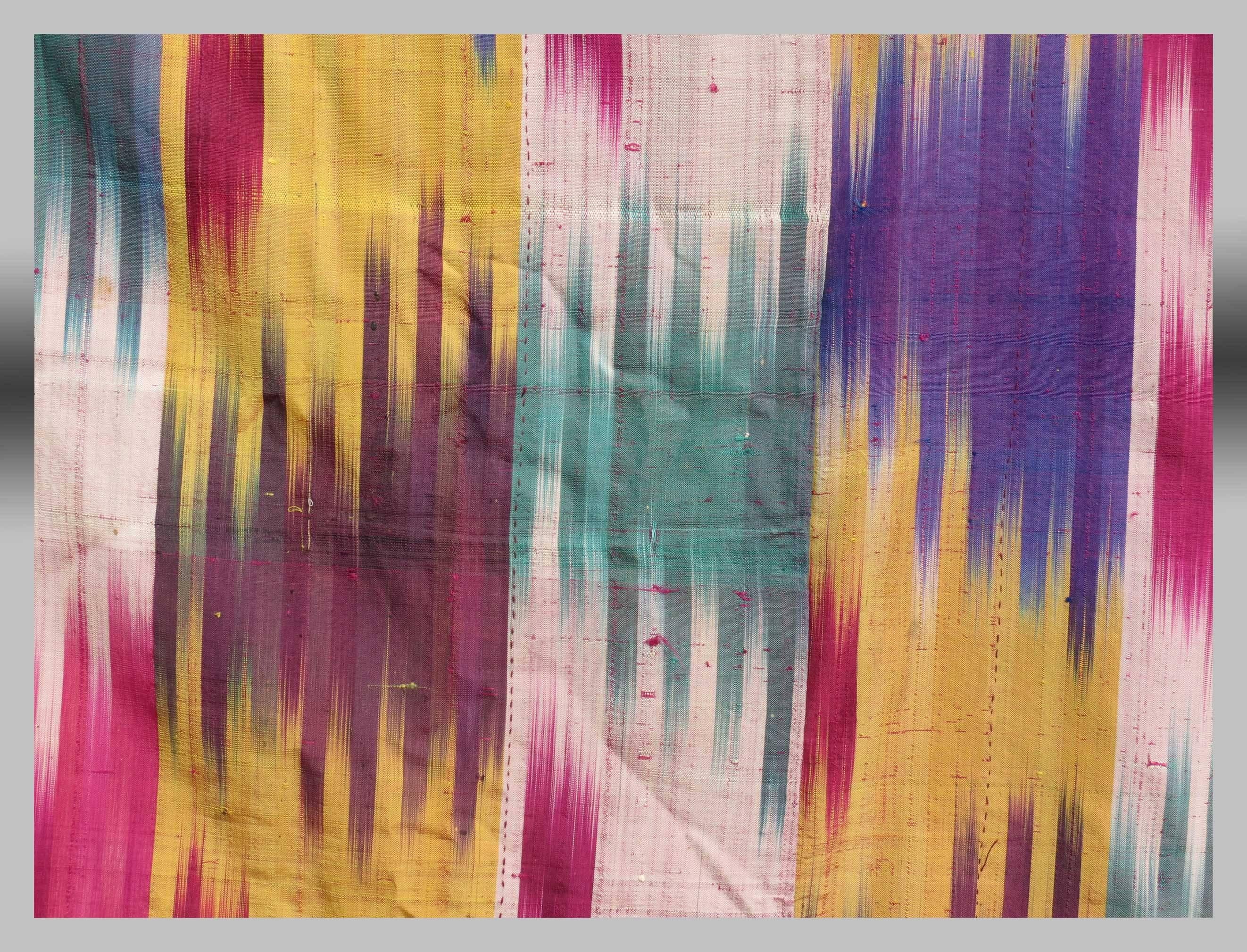 Silk Antique Uzbek Ikat Panel, Central Asia, Late 19th Century