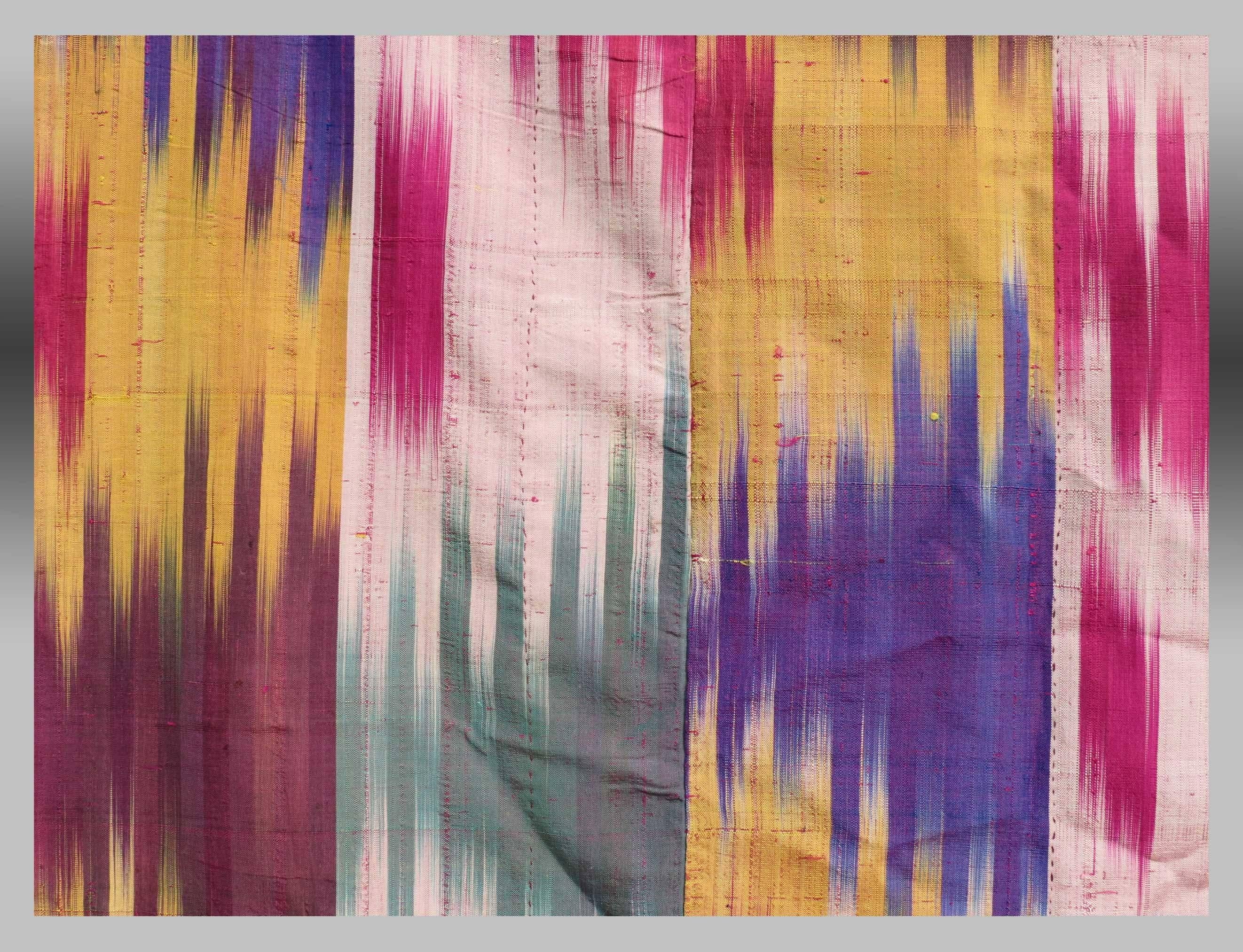 Antique Uzbek Ikat Panel, Central Asia, Late 19th Century In Good Condition In By Appointment Only, CA