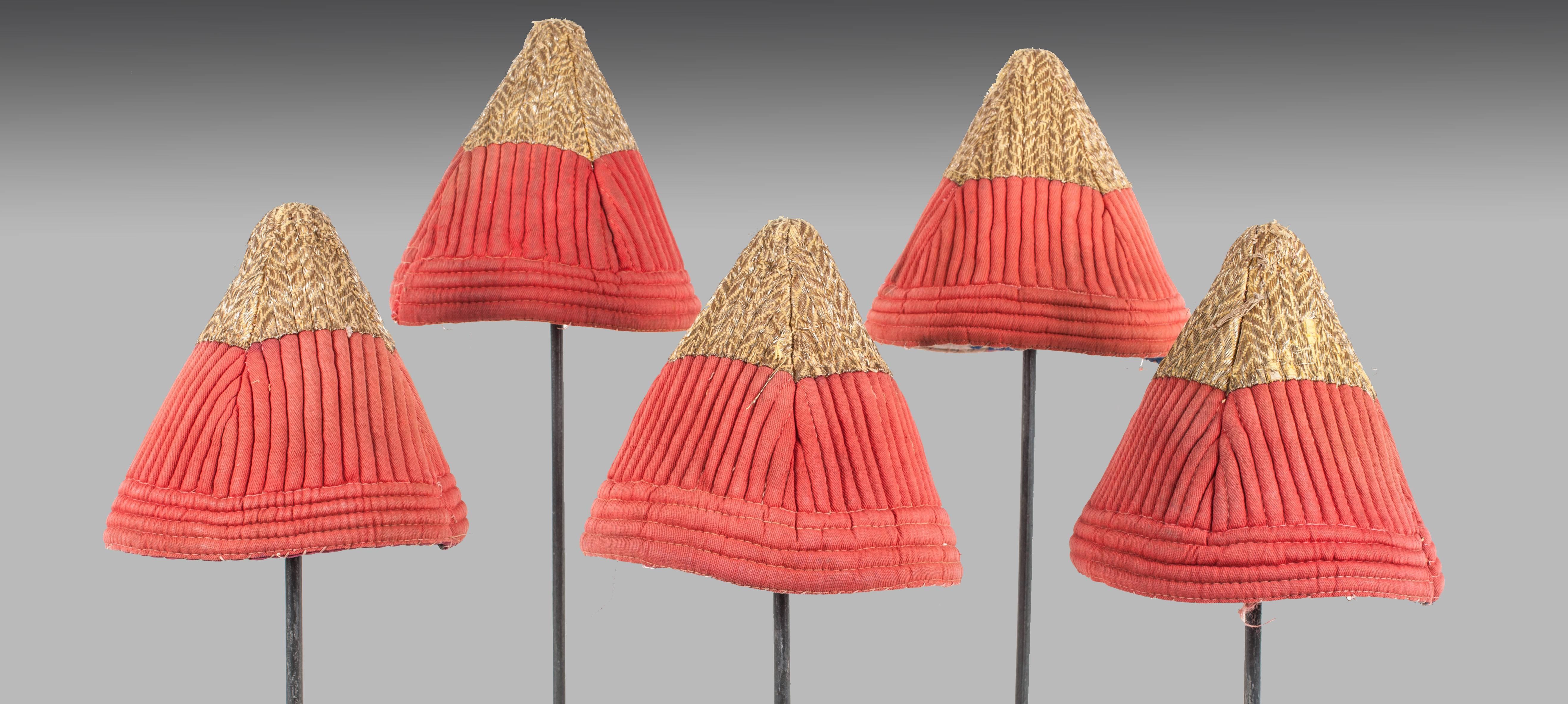 Tribal Antique Embroidered Hats, Set of Five, Central Asia, Late 19th Century For Sale