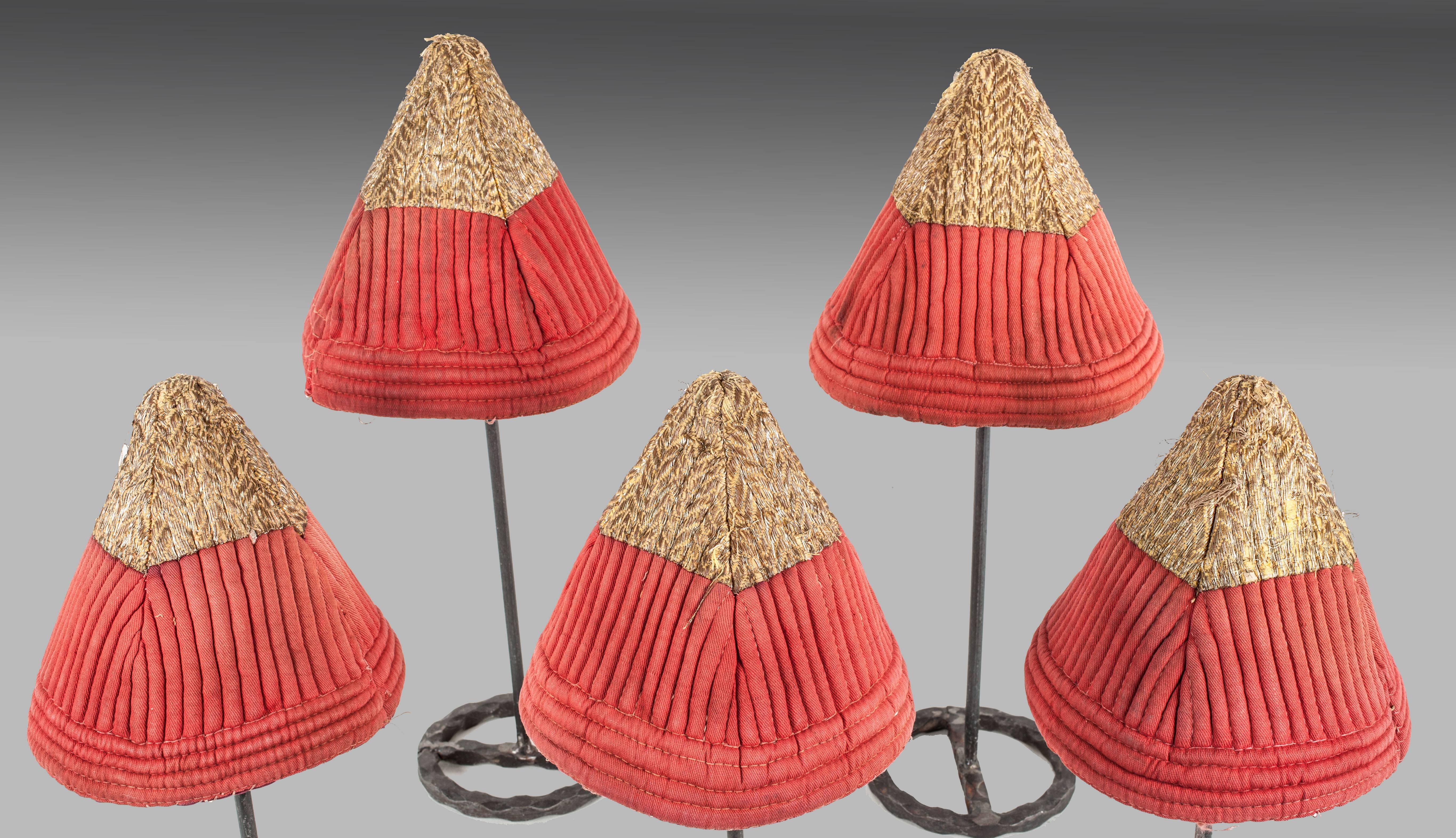 Antique Embroidered Hats, Set of Five, Central Asia, Late 19th Century In Good Condition For Sale In By Appointment Only, CA
