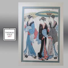 Vintage Japanese Wood Block Print, Later Reprint, circa 1990s