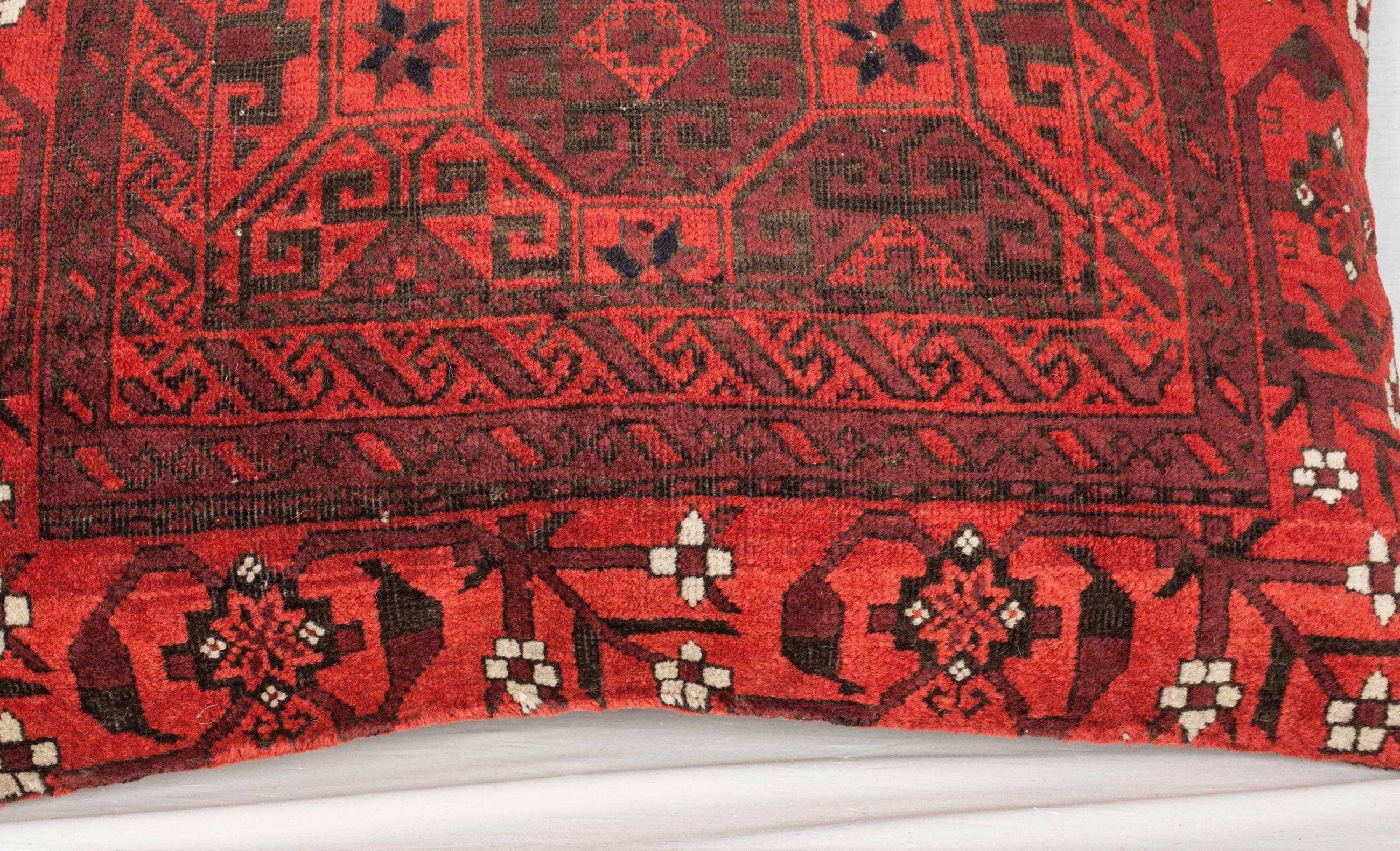 19th Century Antique Baluch Persian Tribal Pillow, Unusual Design with Saturated Red Color