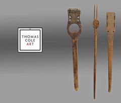 Antique Wooden Distaffs for Spinning Wool, Albania, Early 20th Century