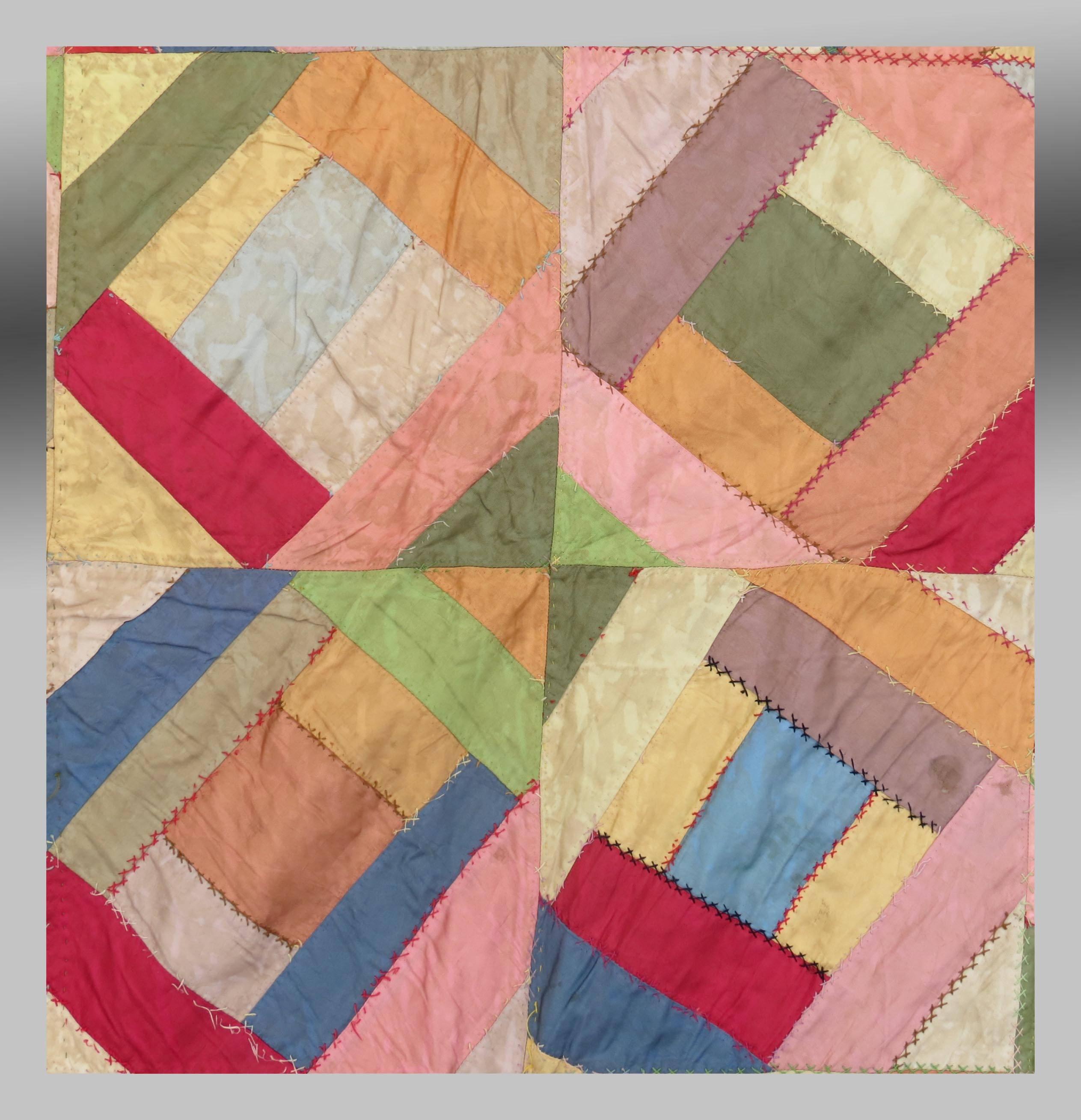 American Patchwork Quilted Silk Textile, Mid-20th Century In Good Condition For Sale In By Appointment Only, CA