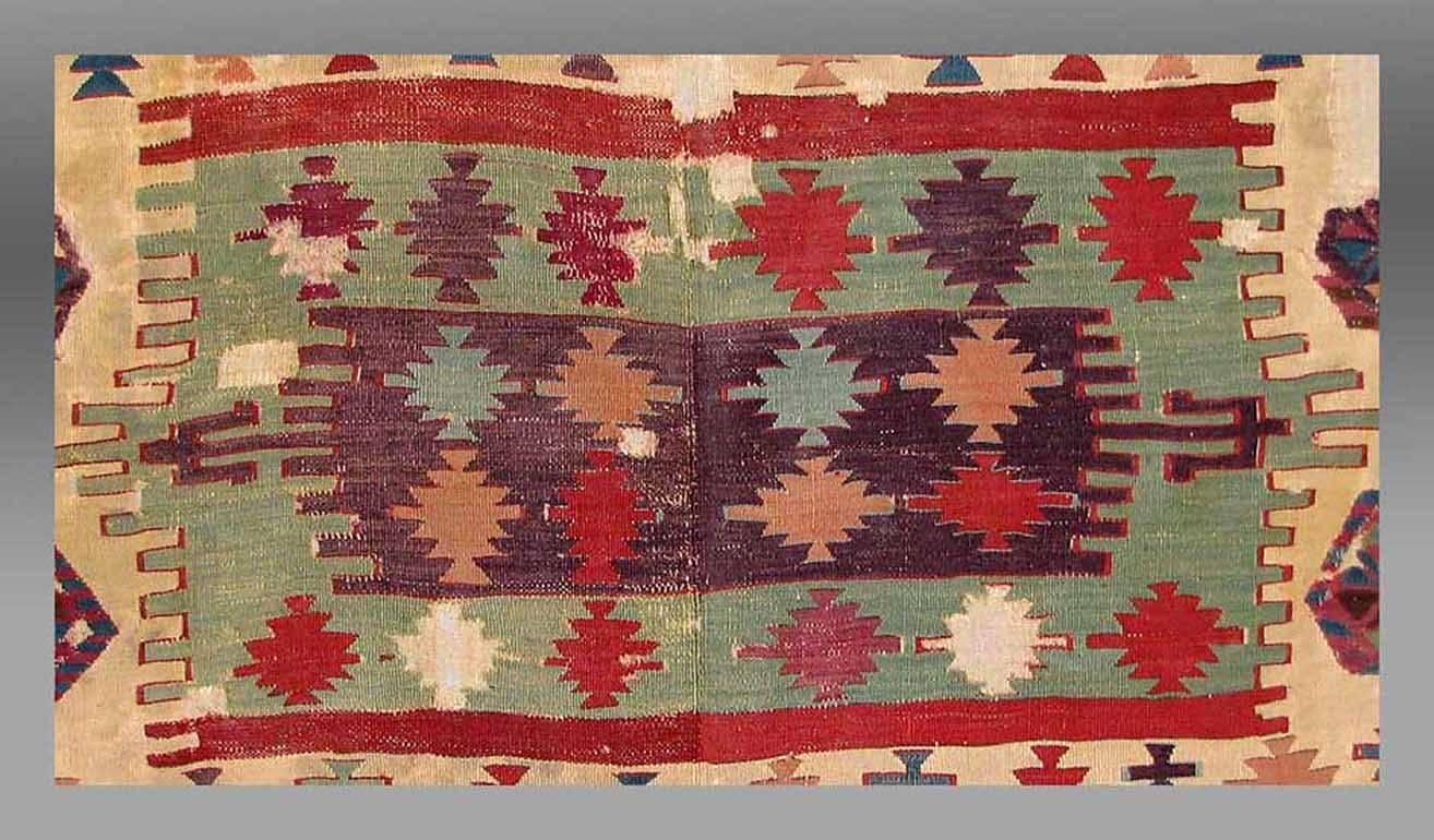 Tribal Antique Kilim Fragment Mounted from Central Anatolia, 18th Century For Sale
