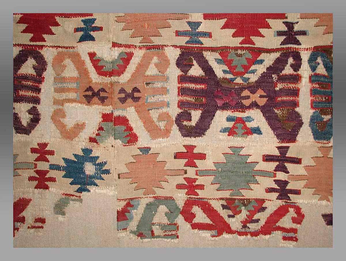 Woven Antique Kilim Fragment Mounted from Central Anatolia, 18th Century For Sale