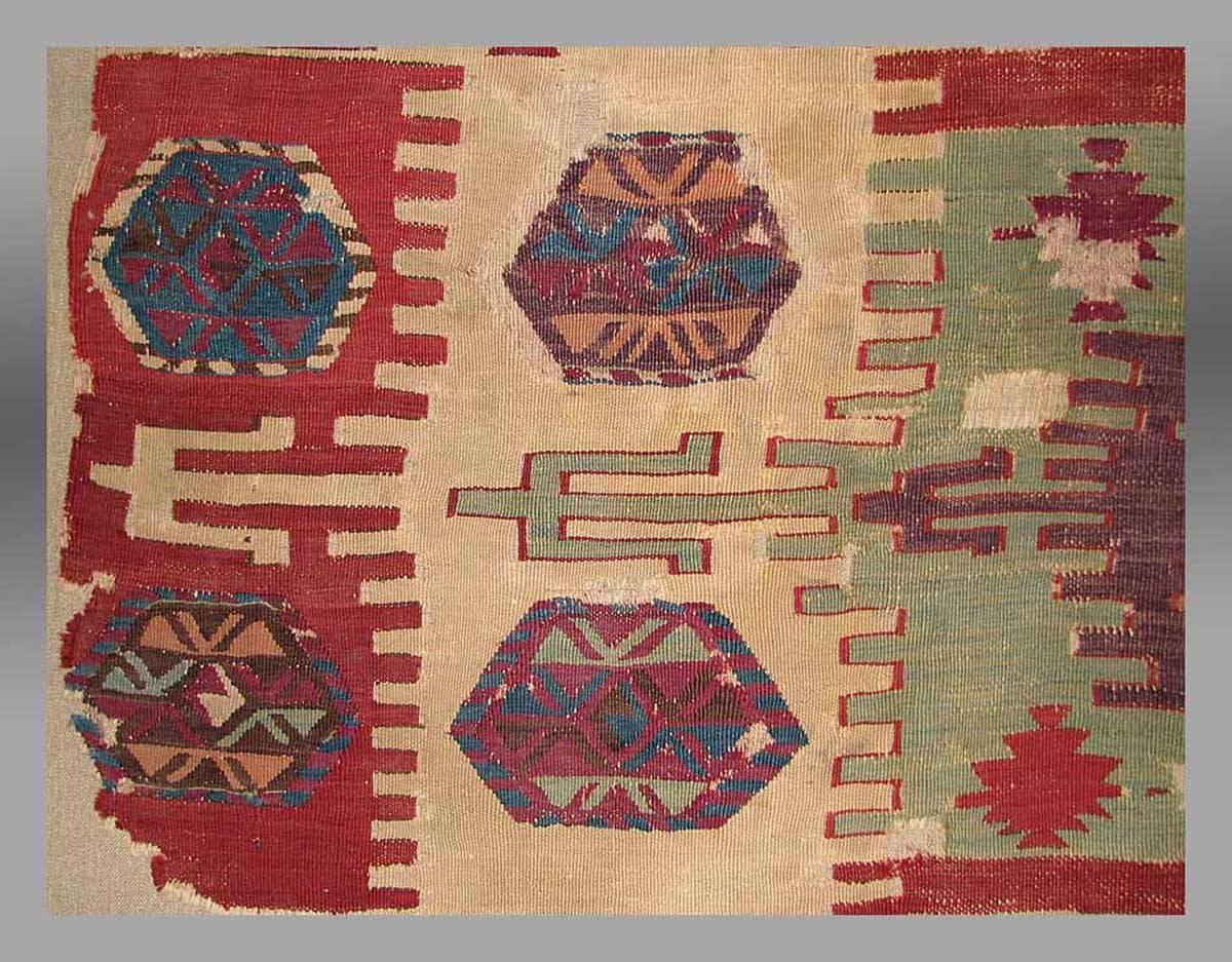 Antique Kilim Fragment Mounted from Central Anatolia, 18th Century In Fair Condition For Sale In By Appointment Only, CA