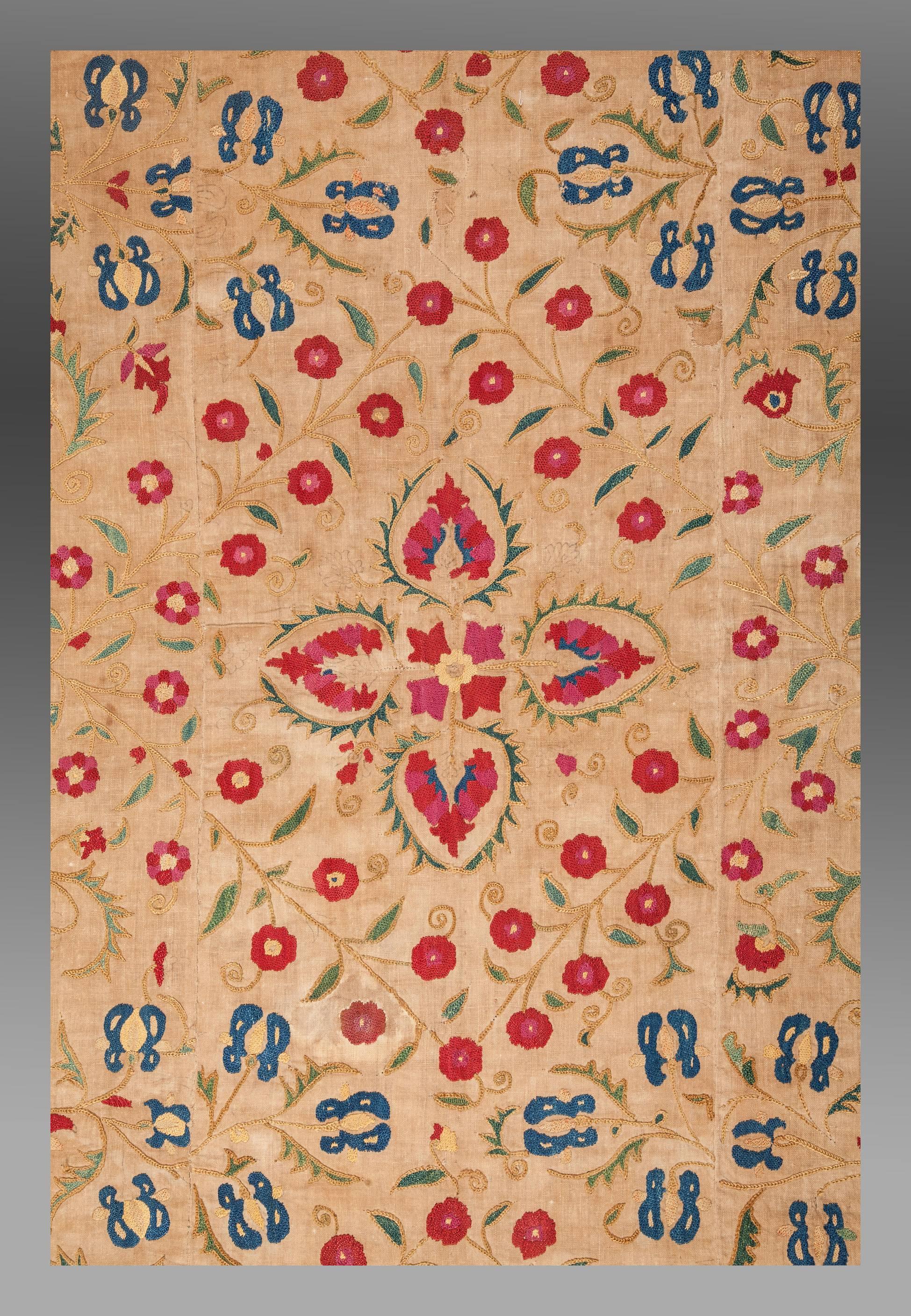 Tribal Antique Uzbek Embroidey or Suzani, Central Asia, 19th Century For Sale