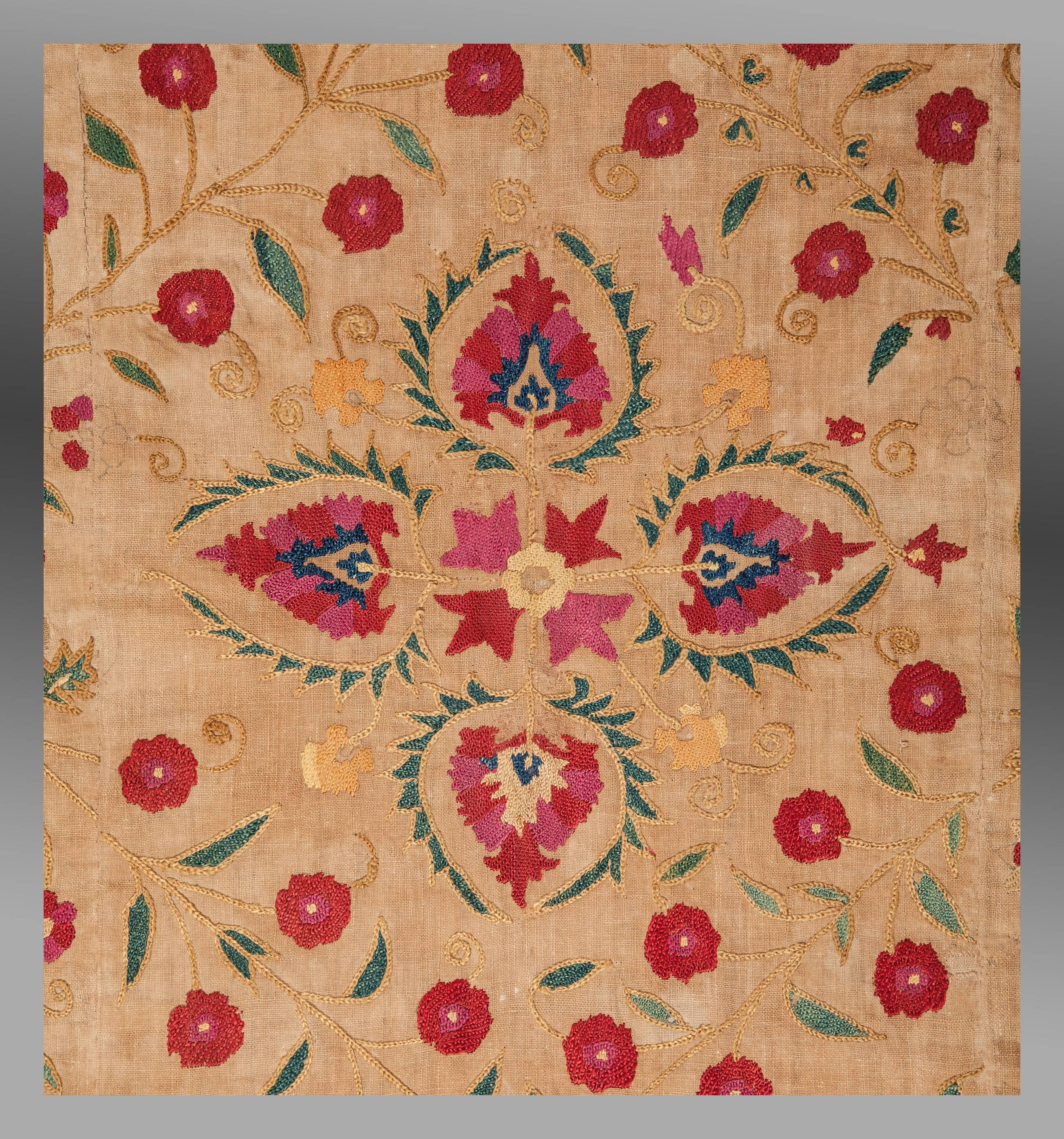 Embroidered Antique Uzbek Embroidey or Suzani, Central Asia, 19th Century For Sale