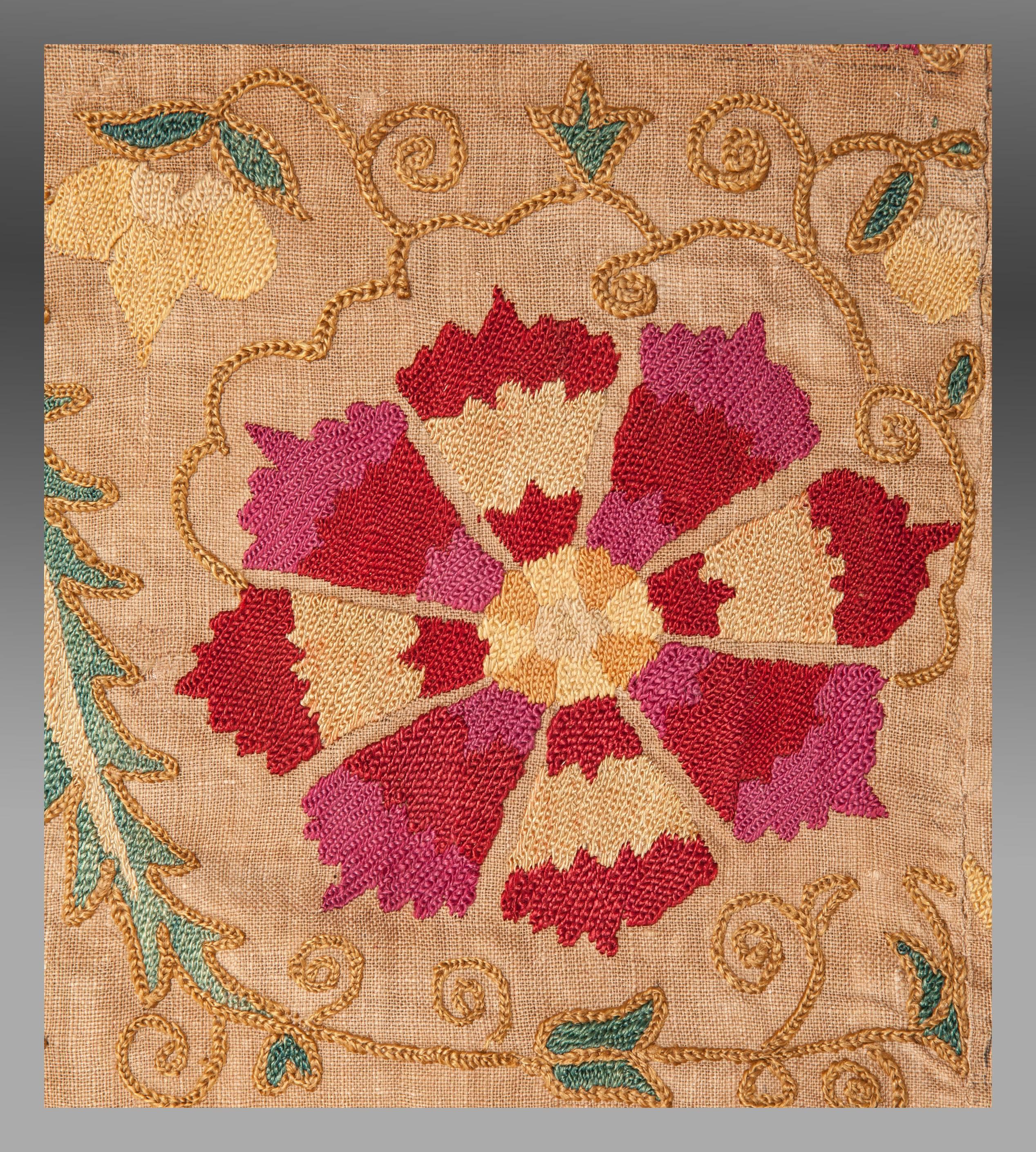 Linen Antique Uzbek Embroidey or Suzani, Central Asia, 19th Century For Sale