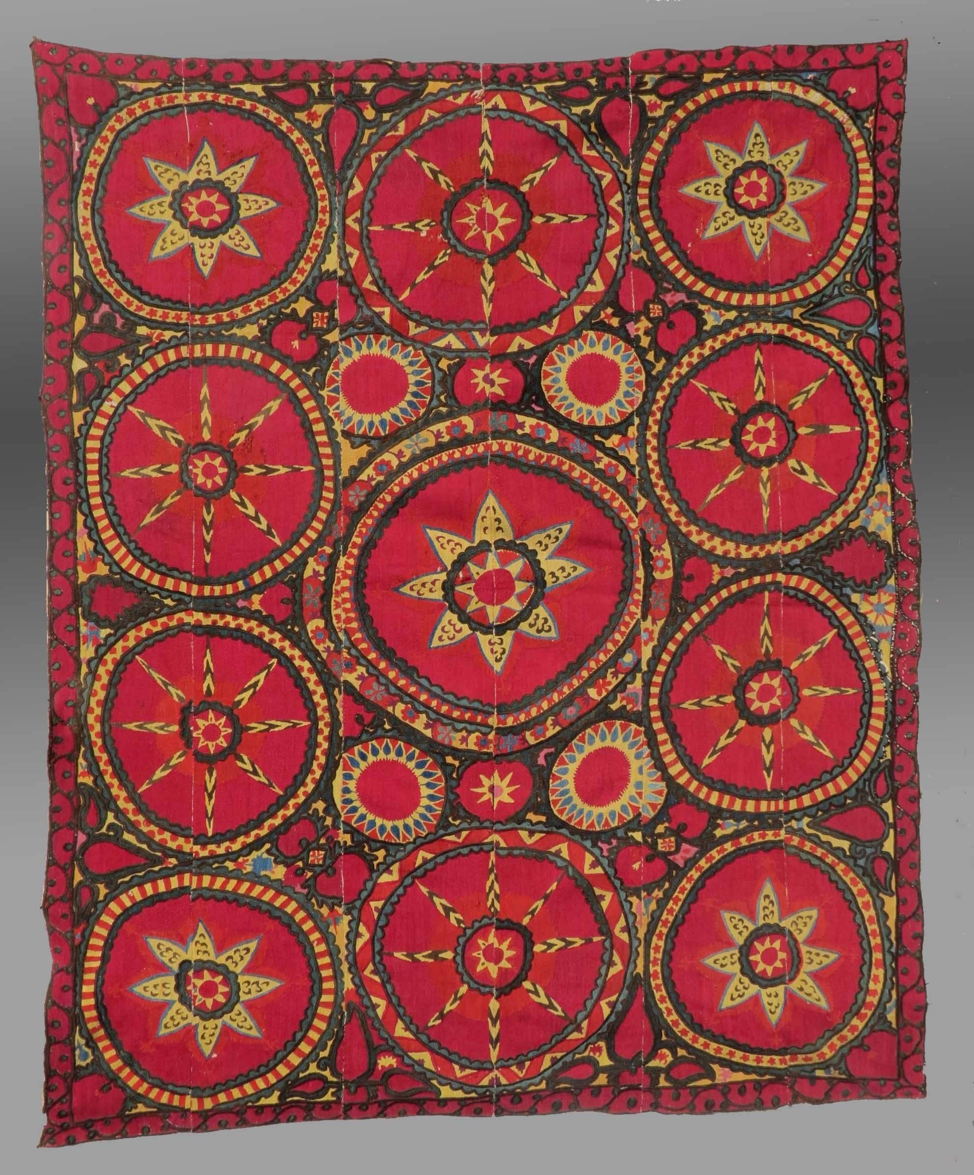 Tribal Antique Uzbek Embroidery Bed Cover or Wall Hanging, 19th Century For Sale