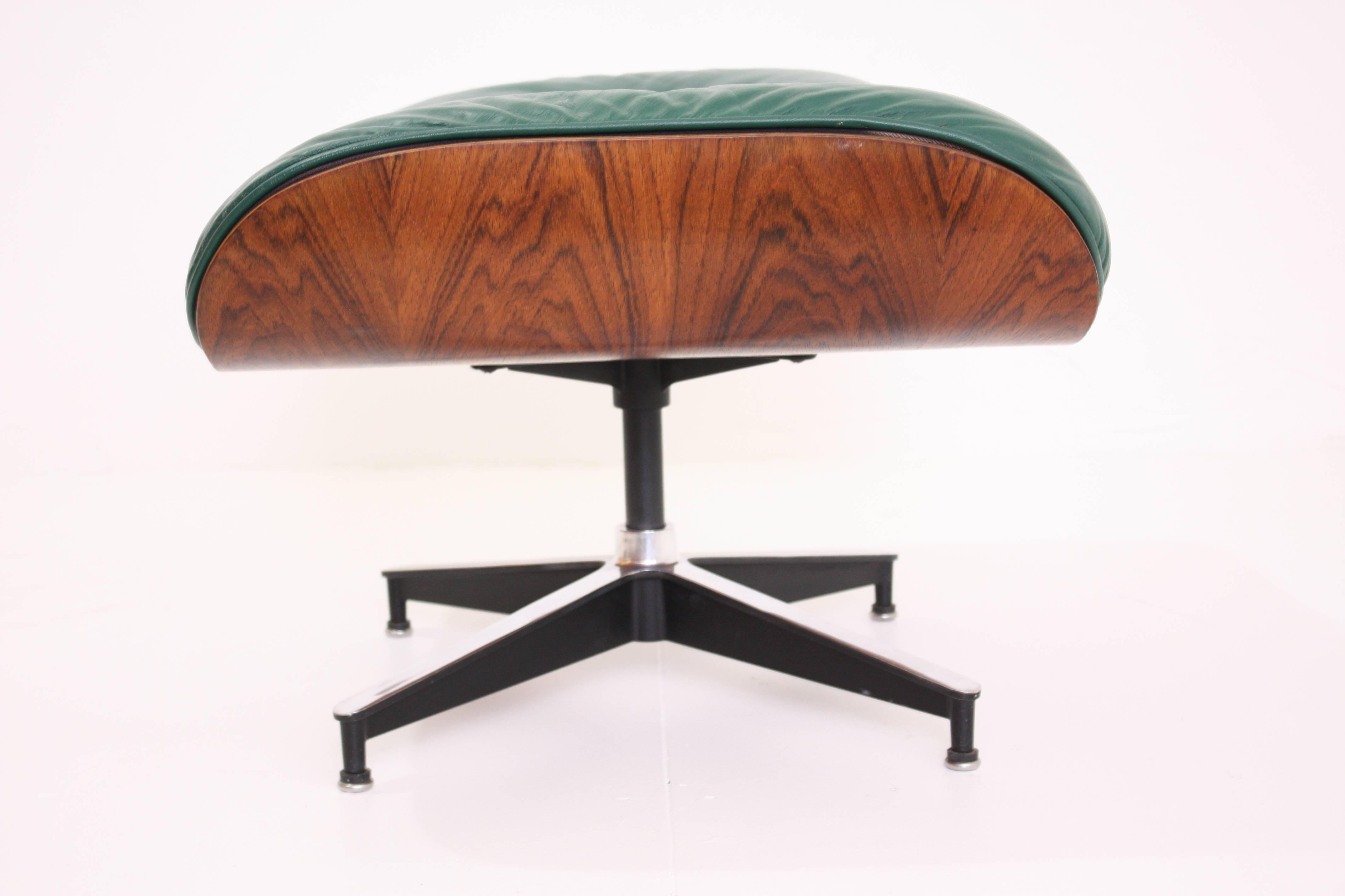 American Rosewood Eames Lounge Chair and Ottoman for Herman Miller in Rare Green Leather