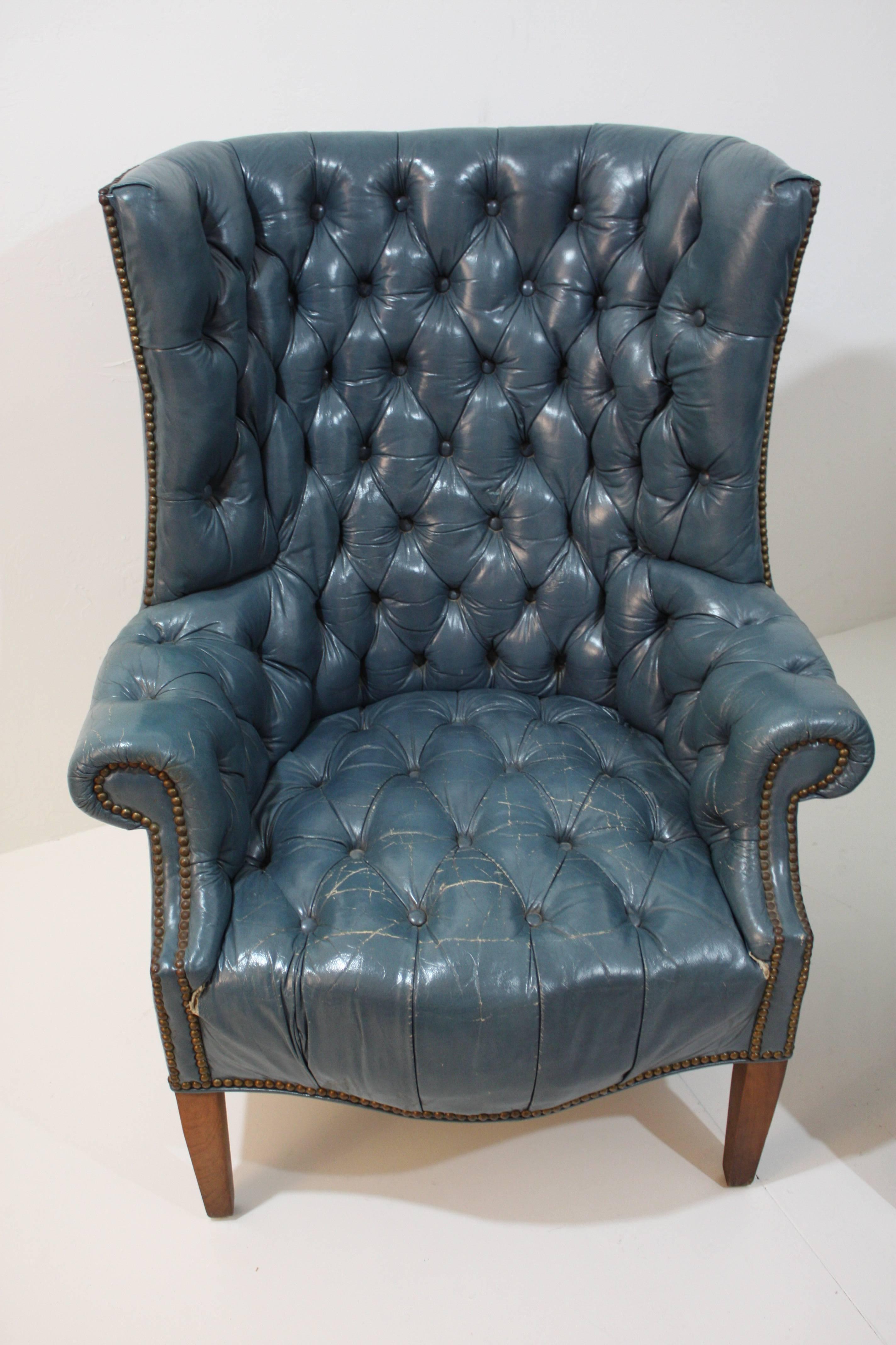 Unknown  Leather Tufted Curved Back Chairs