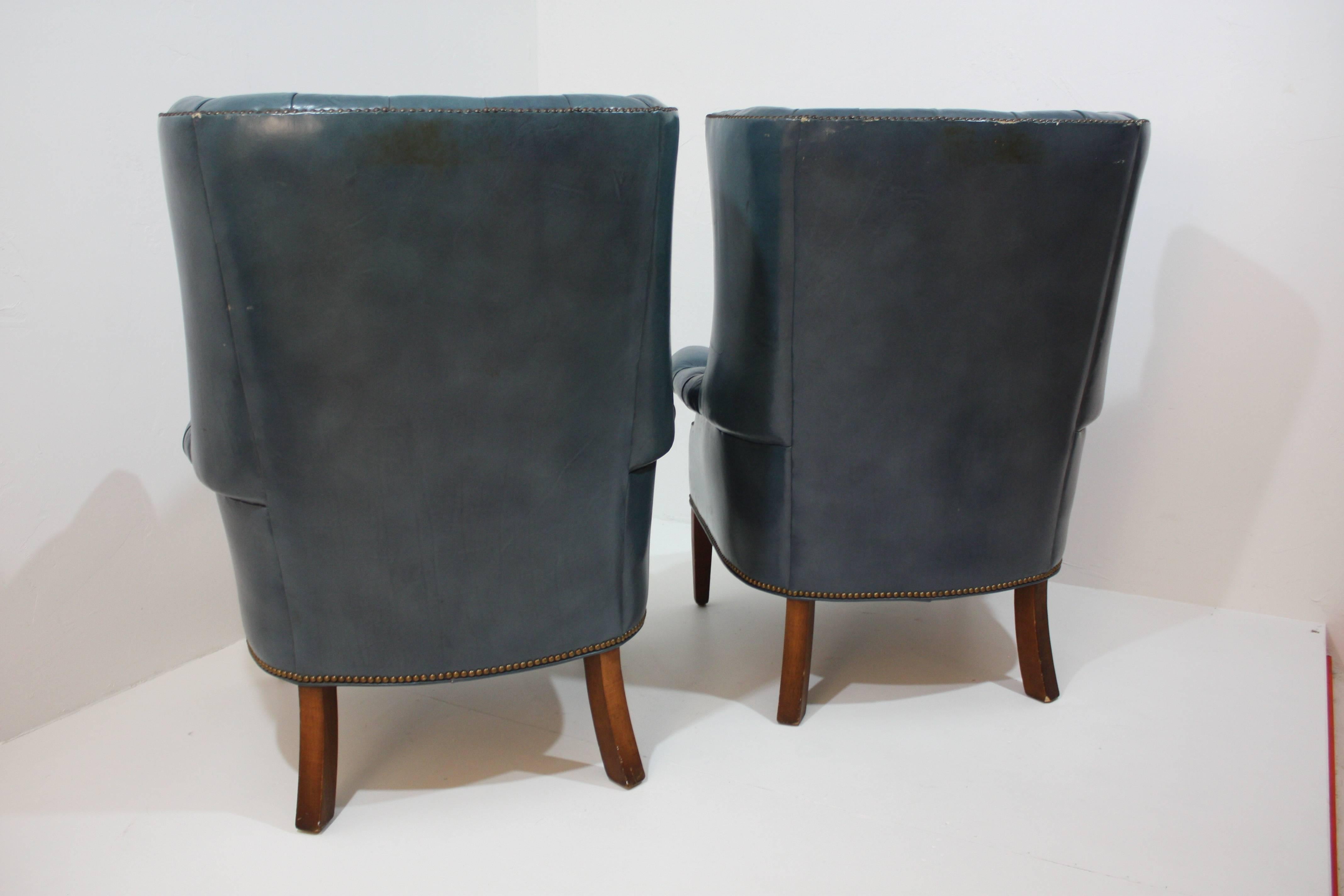20th Century  Leather Tufted Curved Back Chairs
