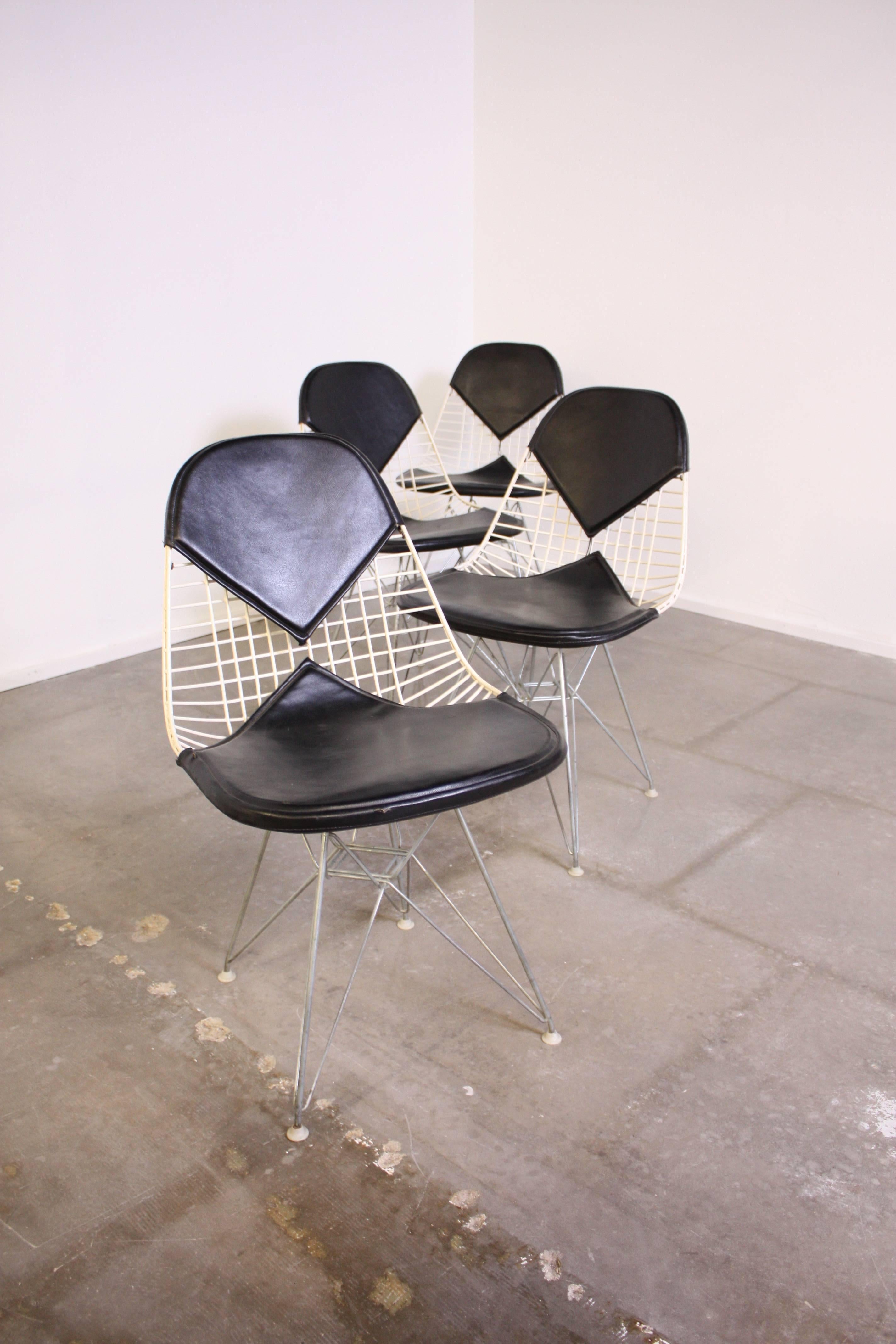 Metal Set of Four Eames for Herman Miller DKR-2 Bikini Dining Chairs