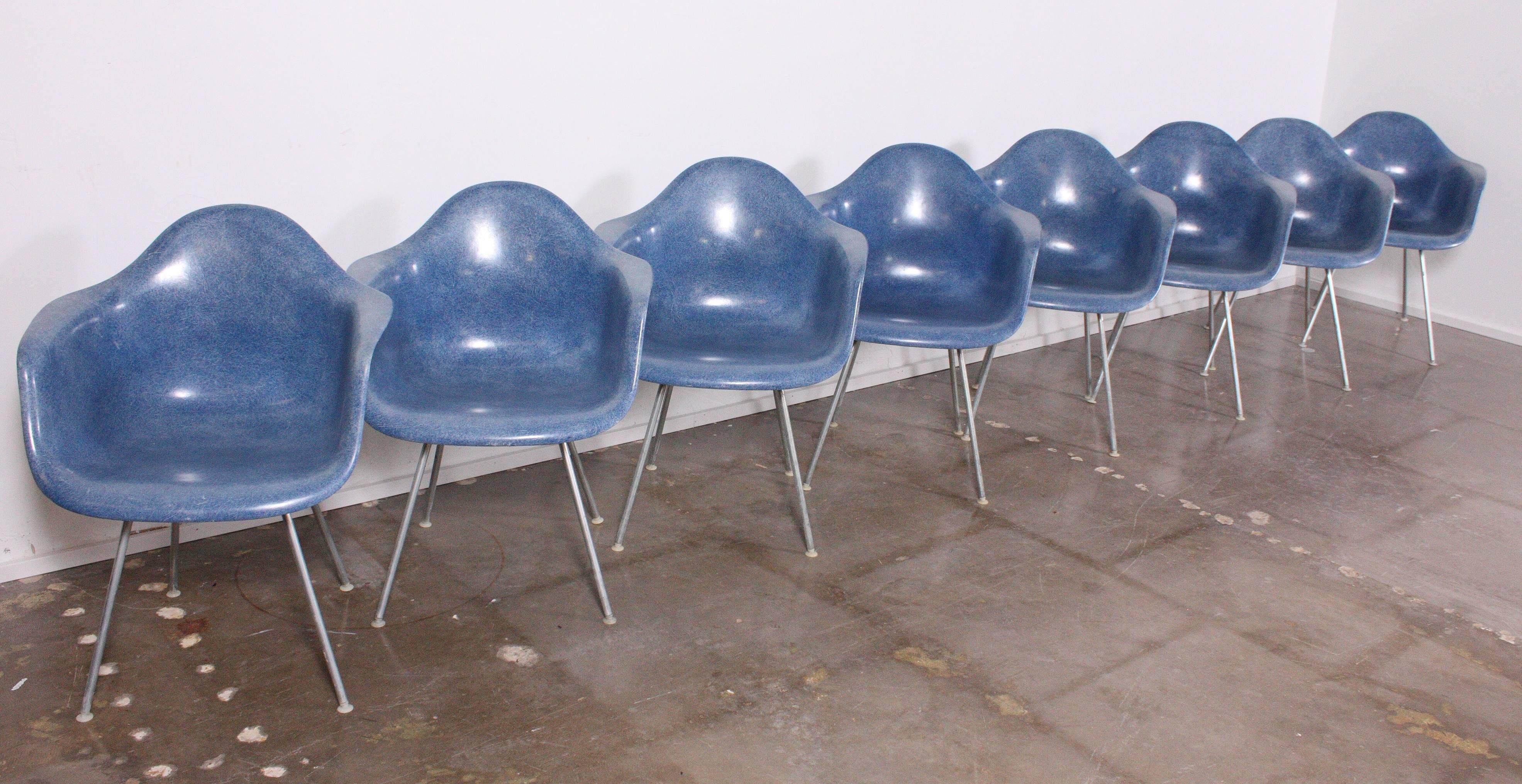 Mid-Century Modern Rare Blue Fiberglass Shell Chairs by Charles Eames for Herman Miller