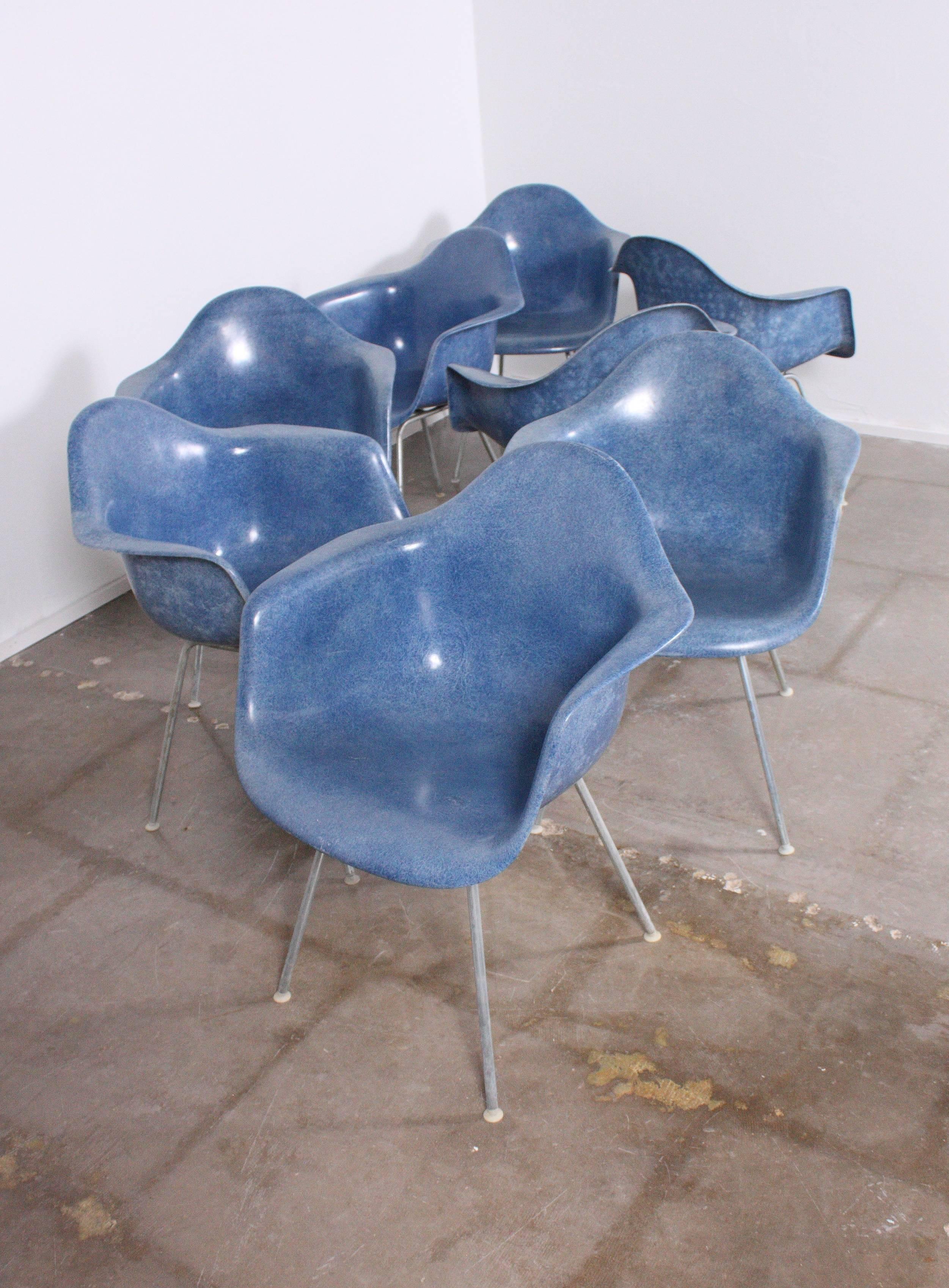 American Rare Blue Fiberglass Shell Chairs by Charles Eames for Herman Miller