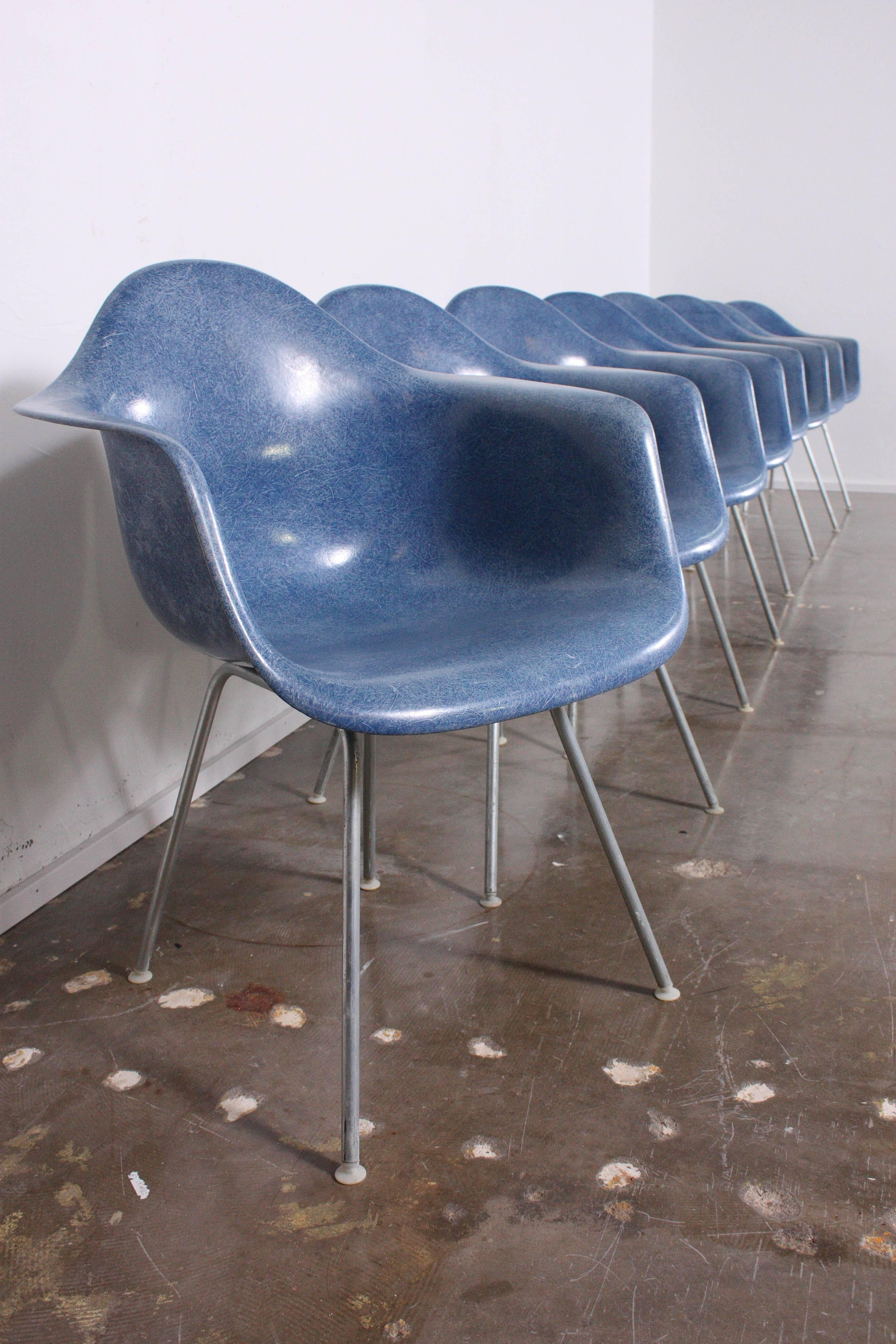Rare Blue Fiberglass Shell Chairs by Charles Eames for Herman Miller 1