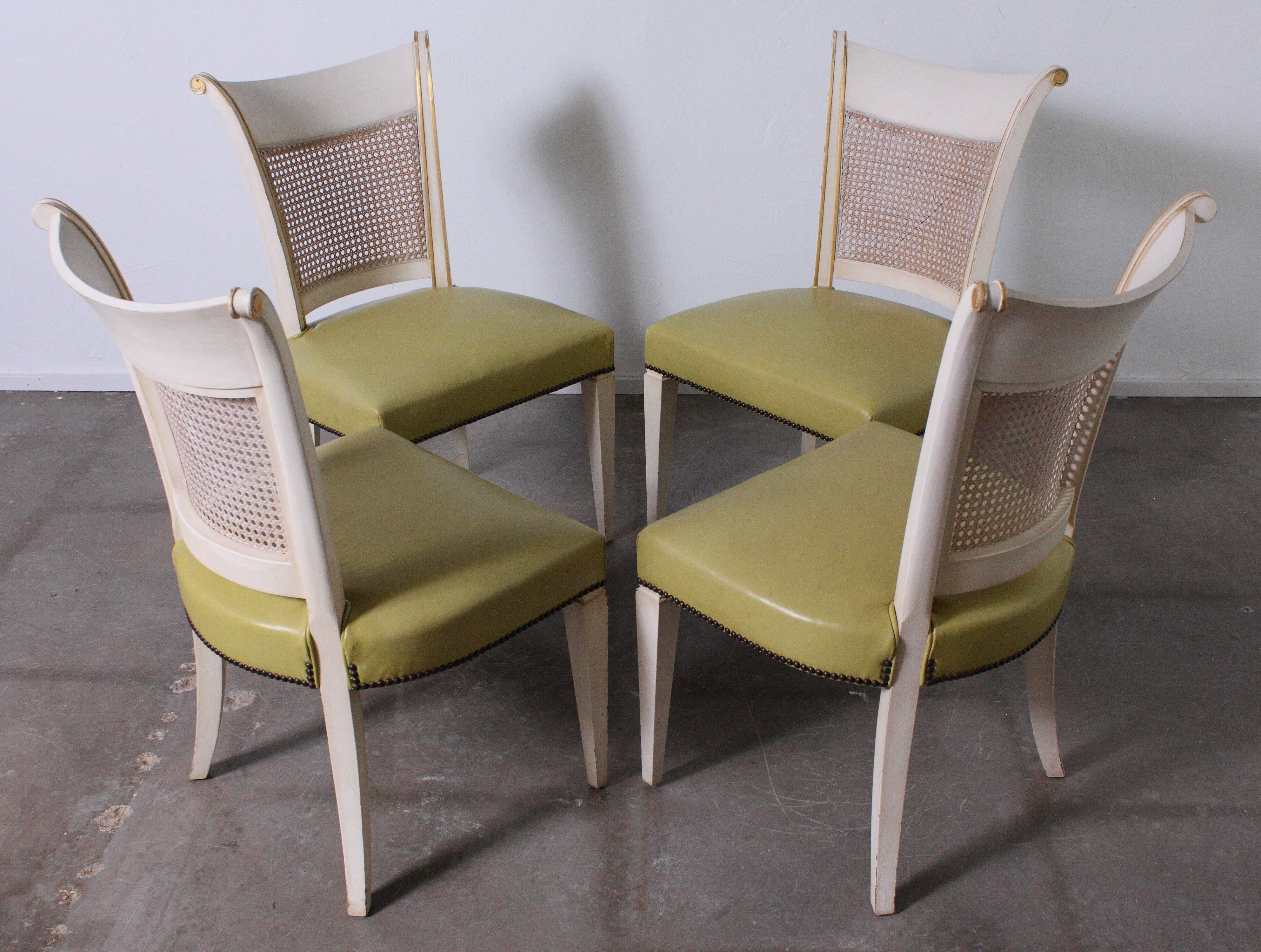 Leather Baker Hollywood Regency Klismos Dining Chairs