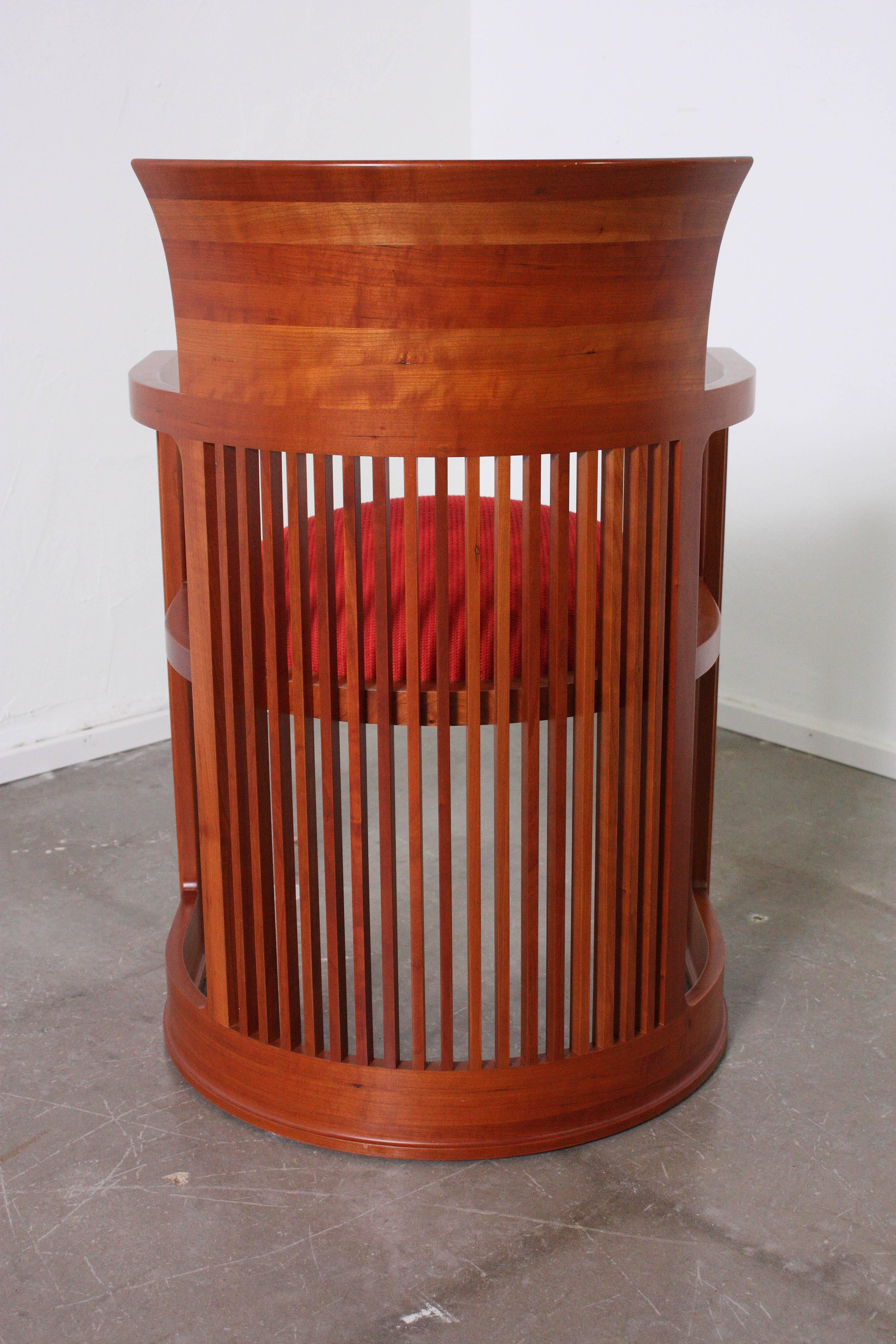 Singed and numbered Frank Lloyd Wright Barrel chair by Cassina. Produced in limited production.
