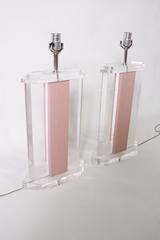 Lucite and Leather Lamps in the Manner of Karl Springer