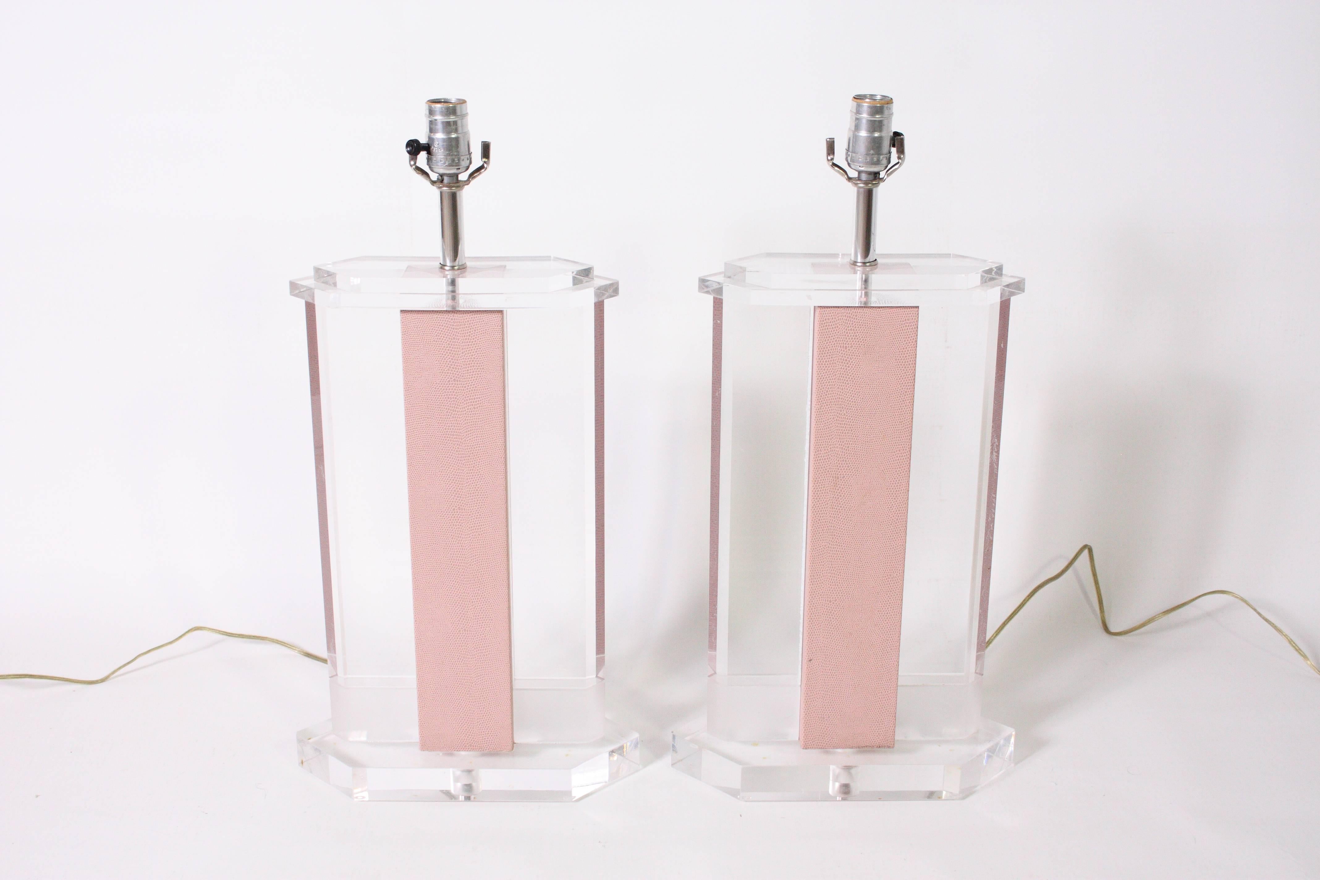 Hollywood Regency Lucite and Leather Lamps in the Manner of Karl Springer