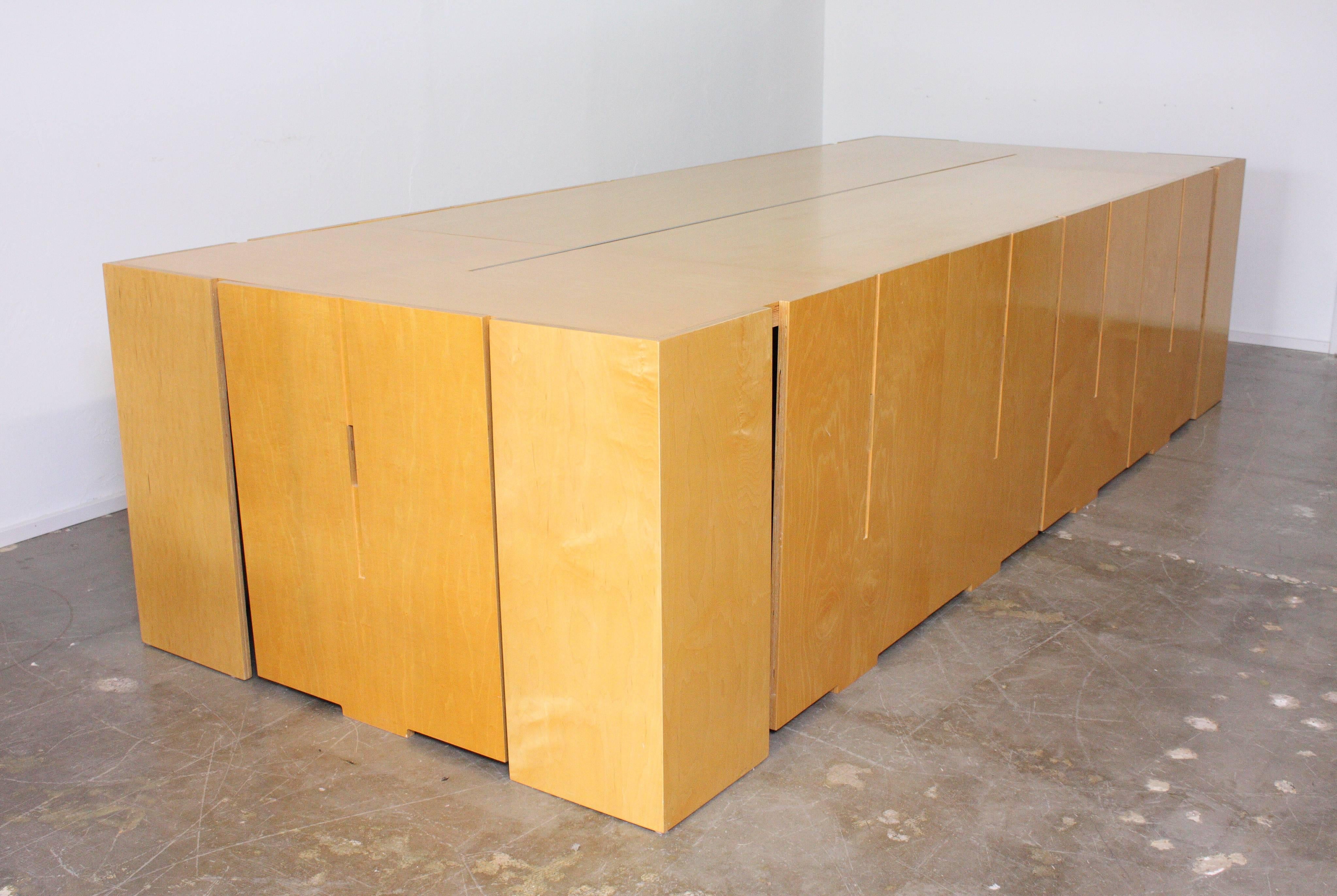 Plywood Architectural Dining Table and Ten Chairs in the Style of Donald Judd