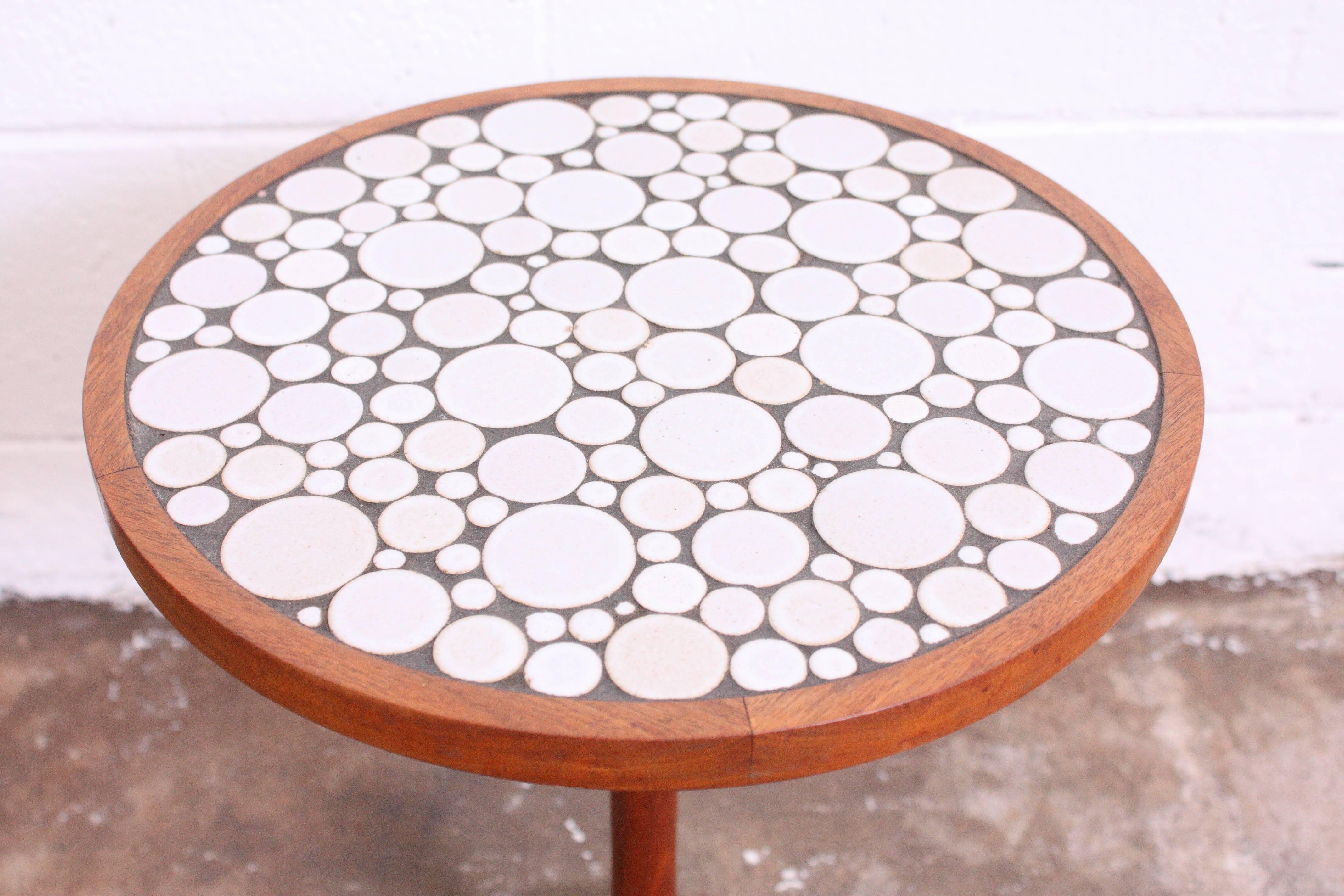 Gorgeous walnut and inlaid tile-top side table by Gordon Martz for Marshall Studios. From the curated collection Space 20th Century Modern.