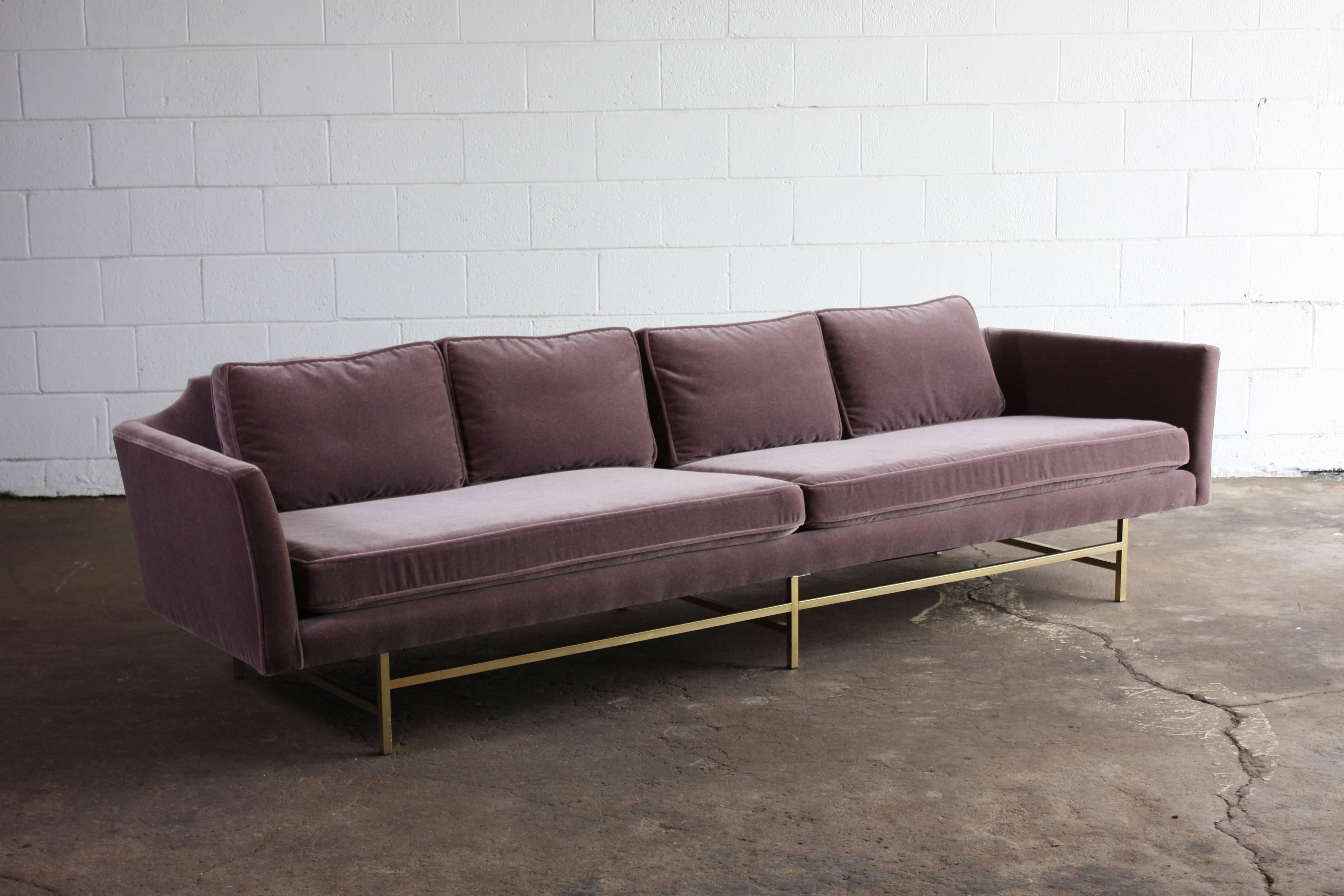 Mid-20th Century Mohair Sofa by Erwin Lambeth with Brass Base