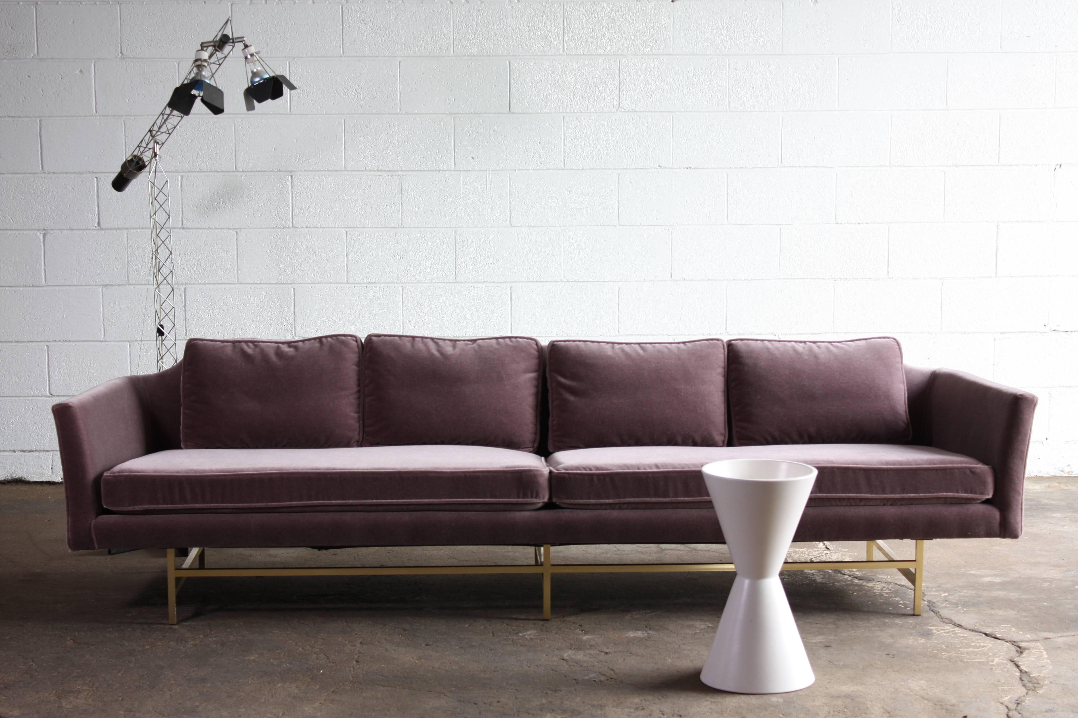Mohair Sofa by Erwin Lambeth with Brass Base 1