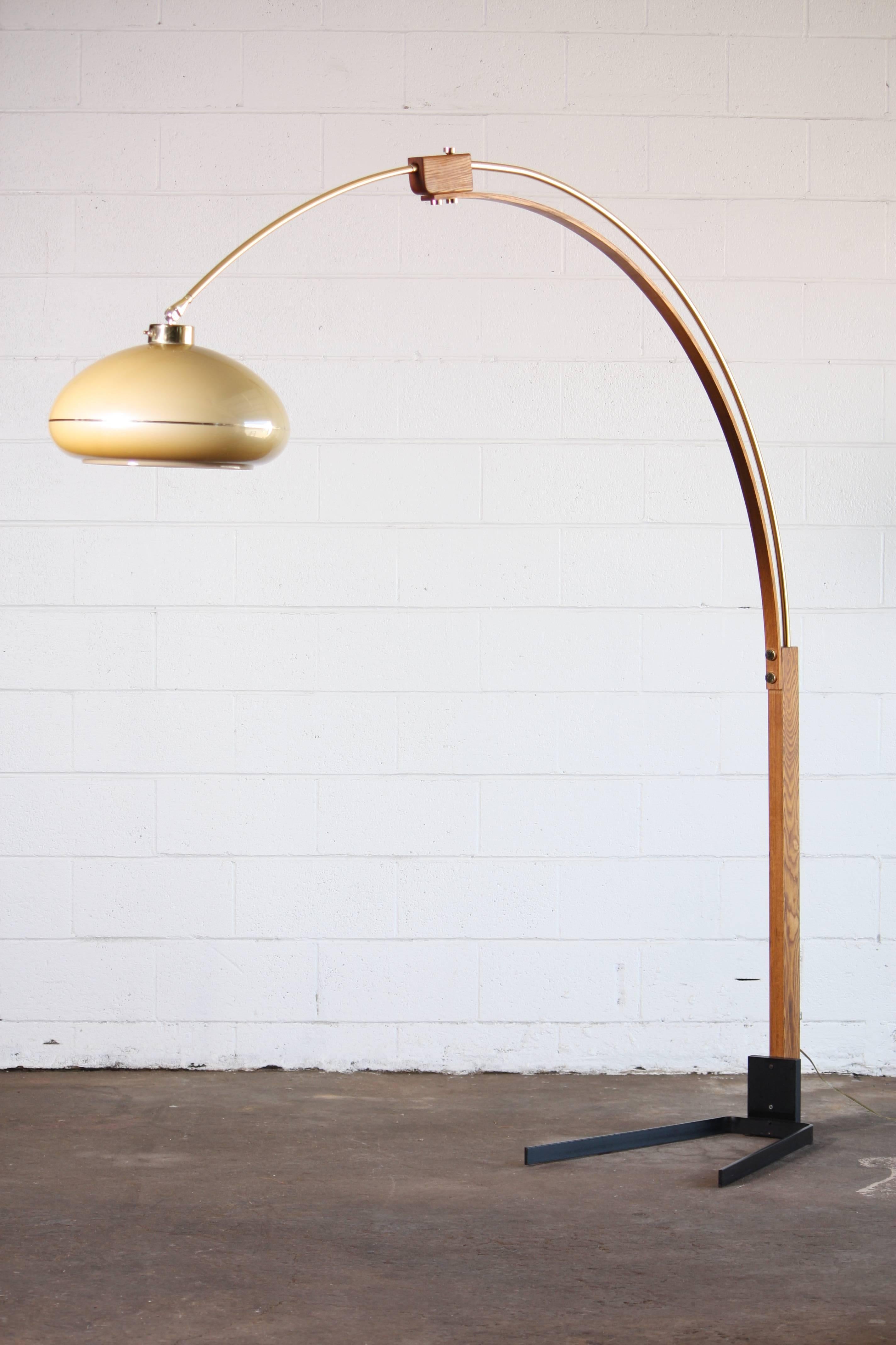 Brass and Wood Arc Floor Lamp 2