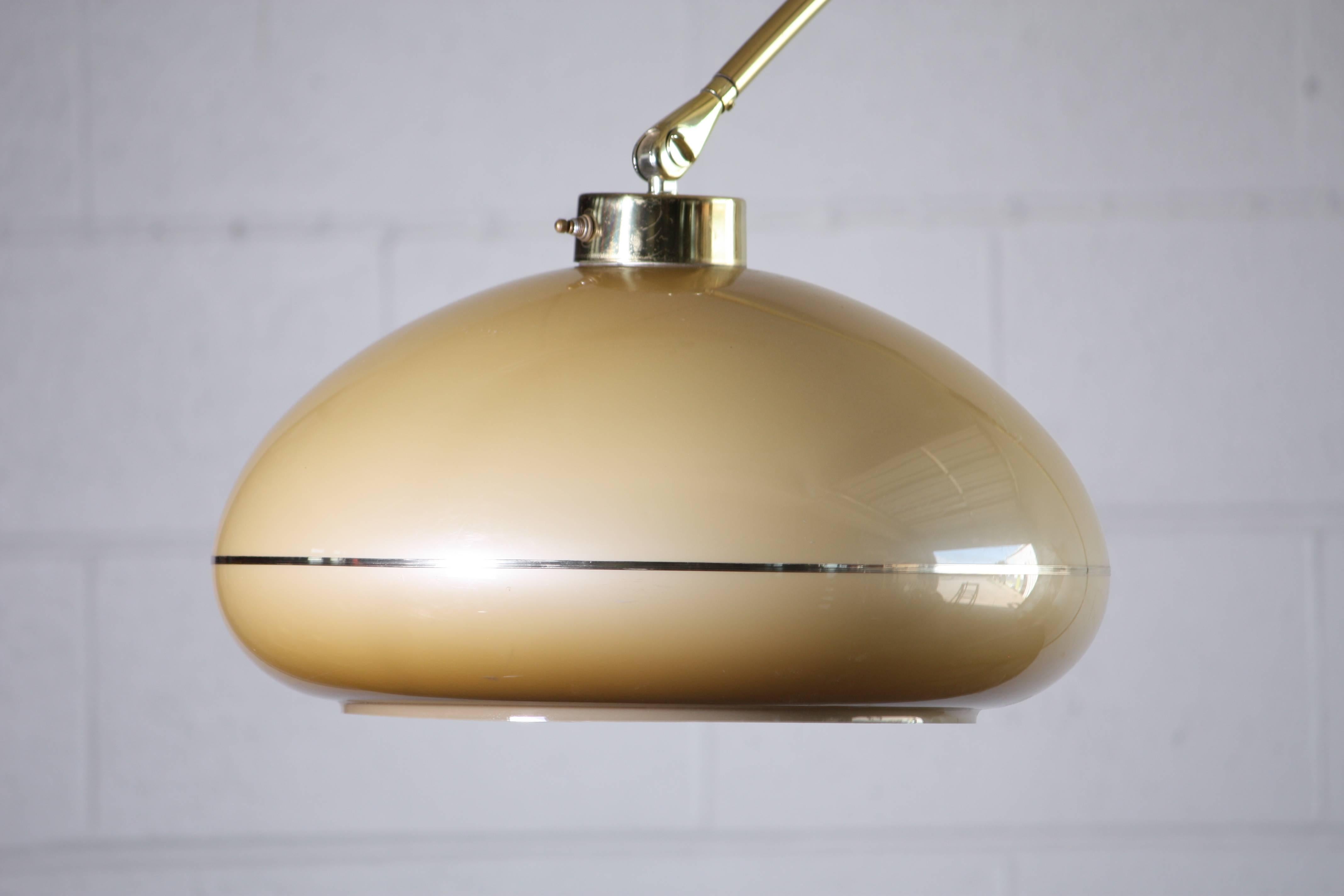 Brass and Wood Arc Floor Lamp 1