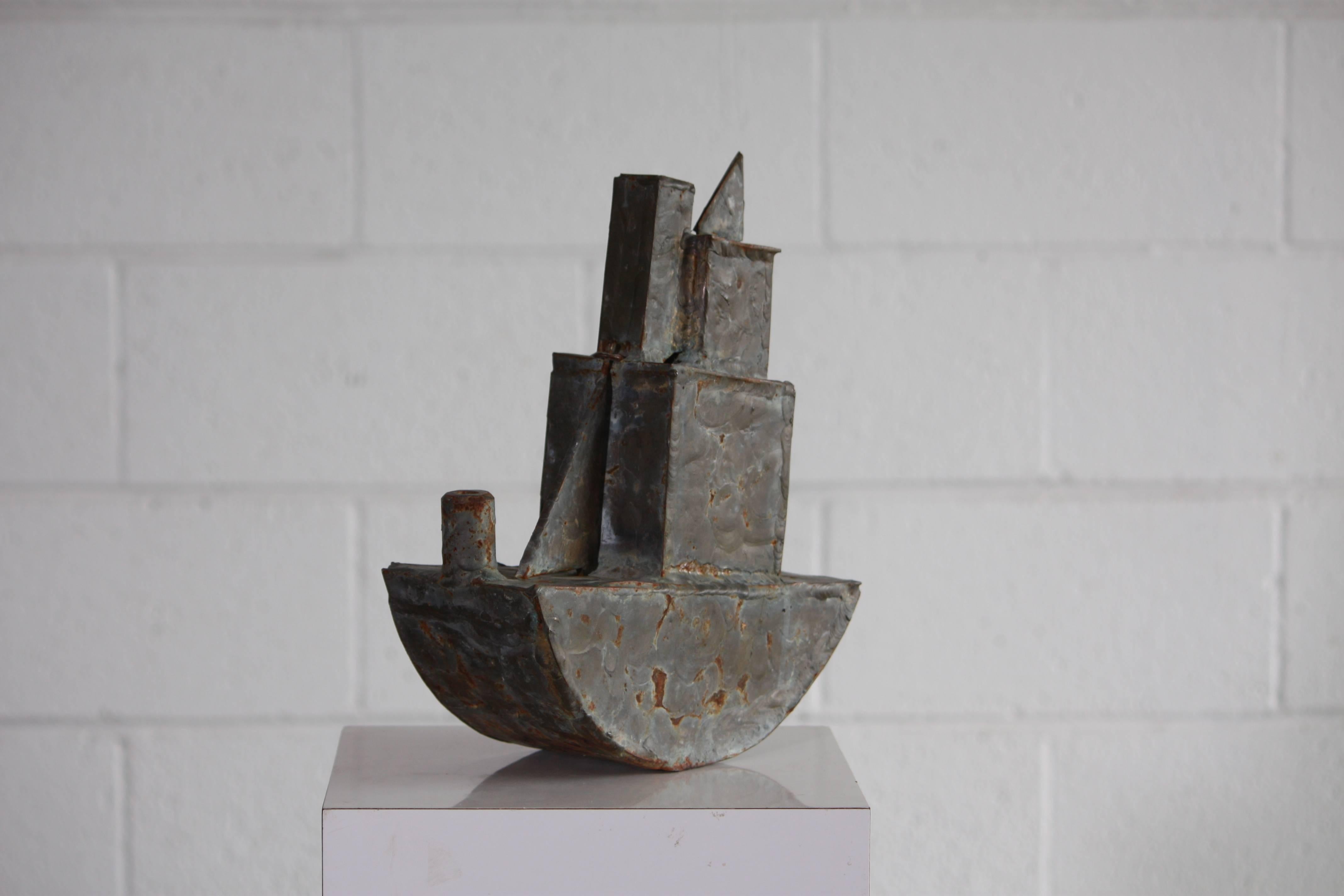 Mid-Century Modern Steel with Patinated Brass Brazed Tugboat