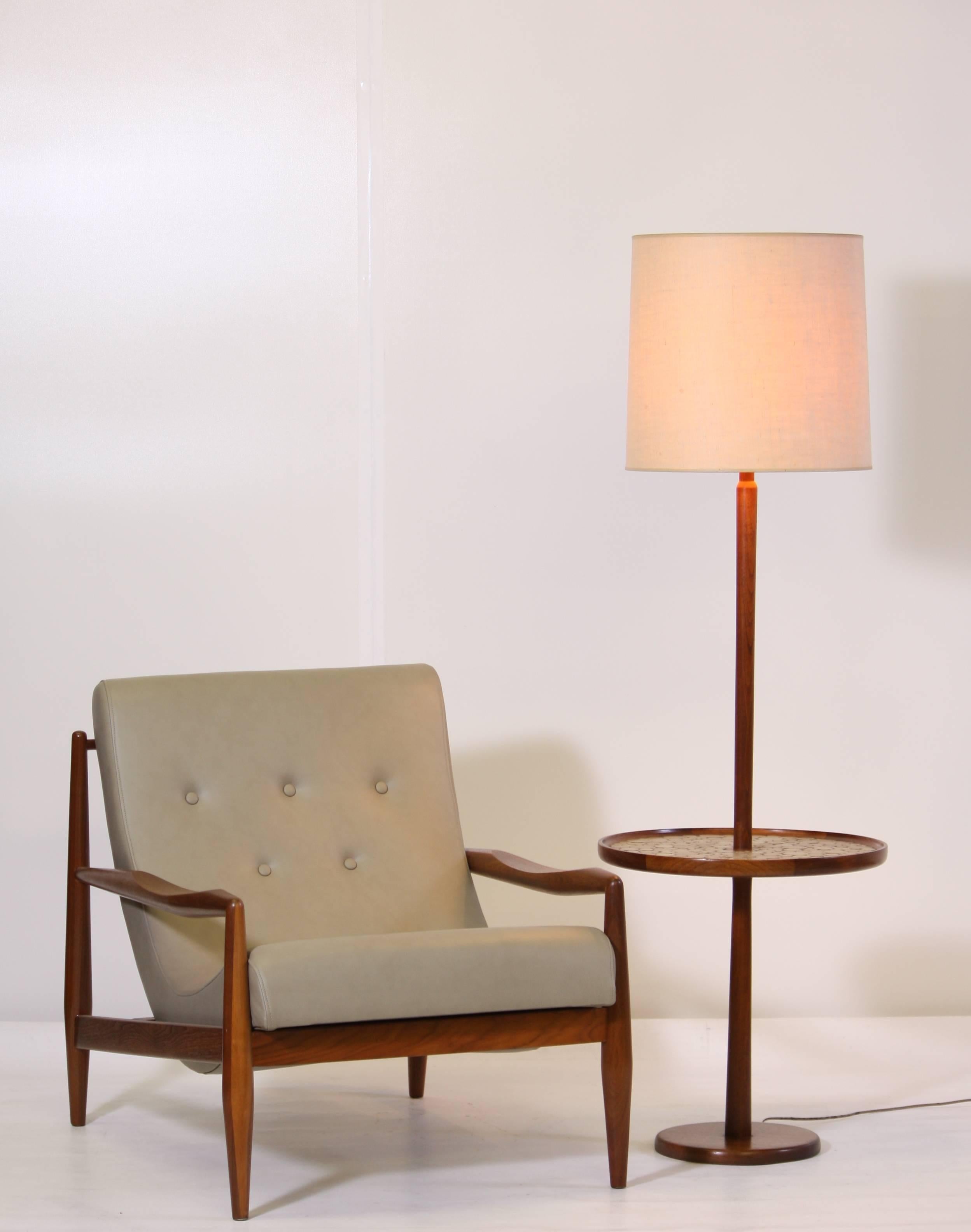 Amazingly crafted midcentury tile top table lamp by Gordon and Jane Martz. Retains original shade and finial. From the curated collection Space 20th Century Modern.