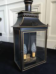 Pair of Two-Lights Tole Painted and Gold Leaf Lanterns