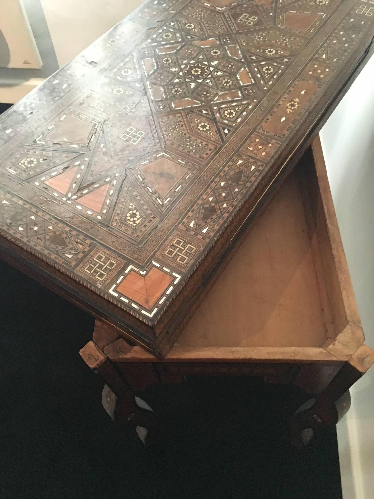 19th Century Syrian Game Table Inlaid with Bone, Ebony, Mother-of-Pearl 1