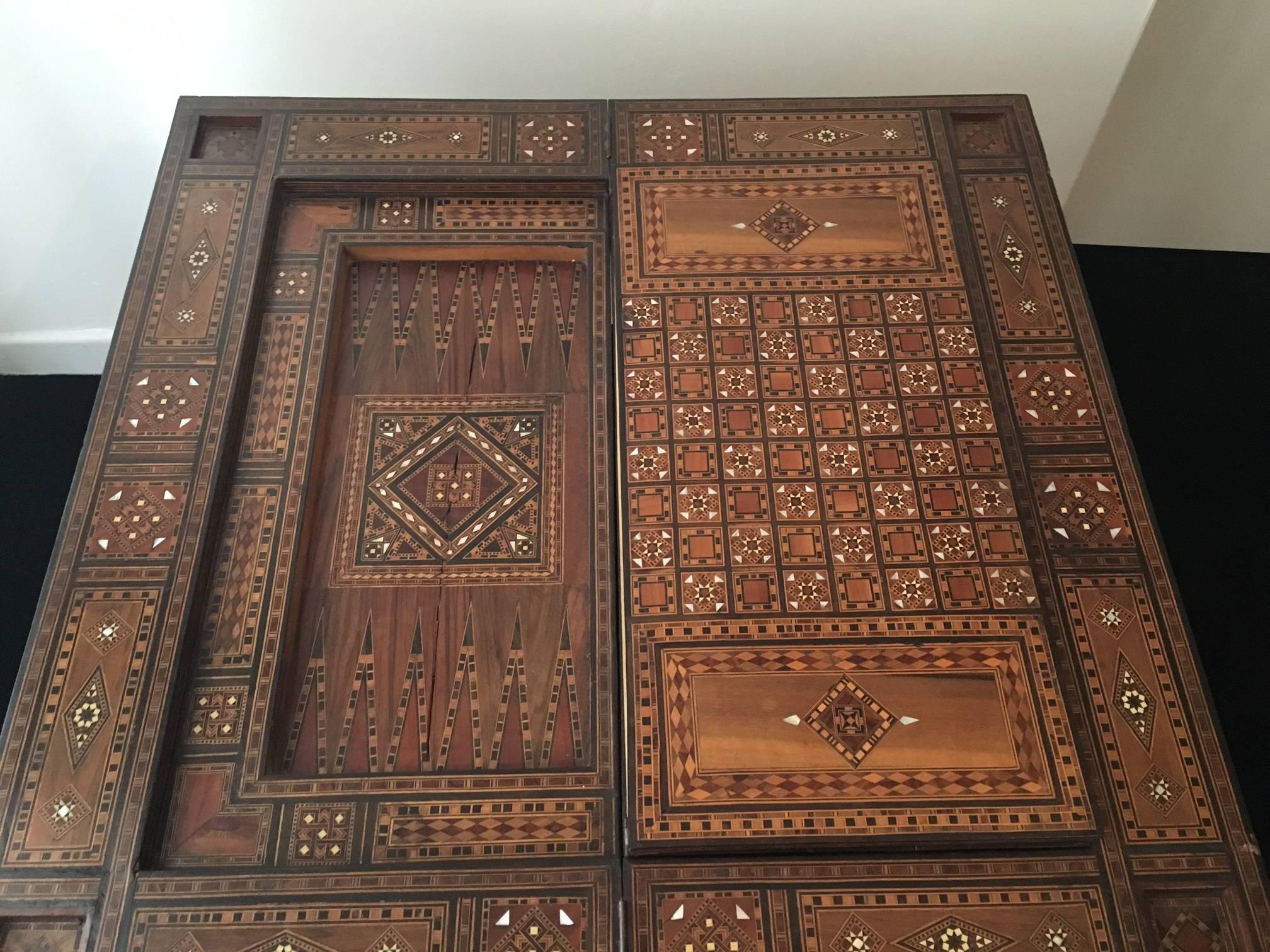 19th Century Syrian Game Table Inlaid with Bone, Ebony, Mother-of-Pearl 3