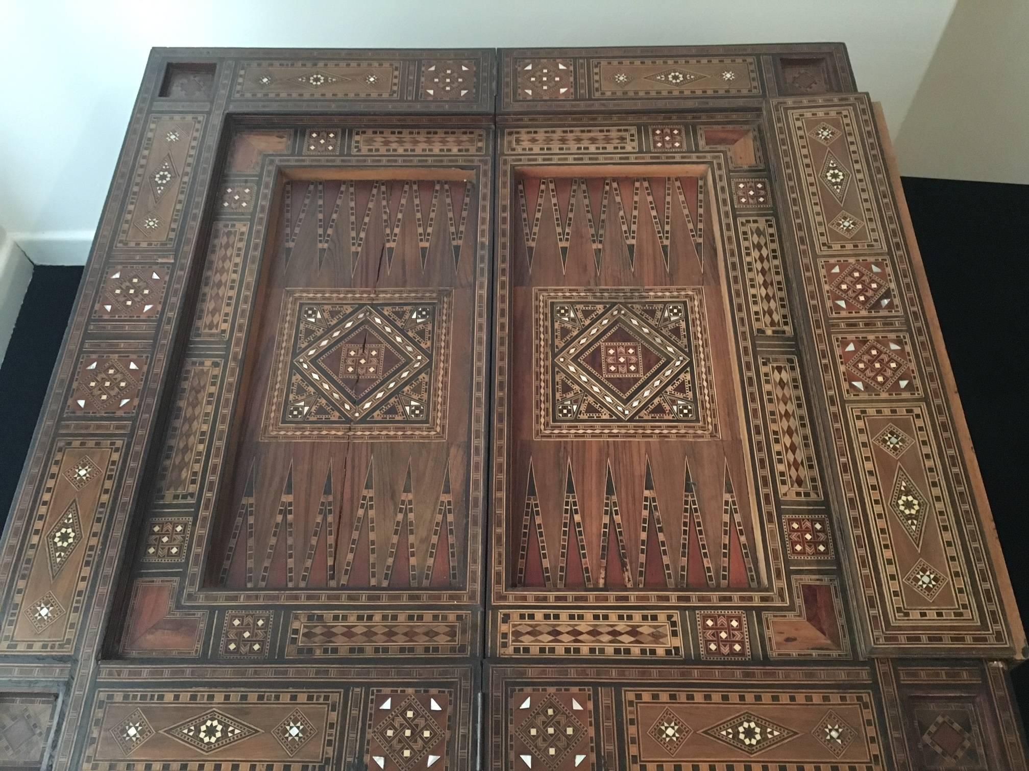 19th Century Syrian Game Table Inlaid with Bone, Ebony, Mother-of-Pearl 4